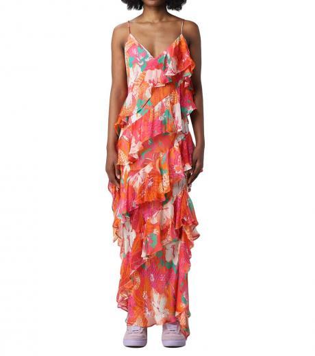 multi color floral-print ruffled dress