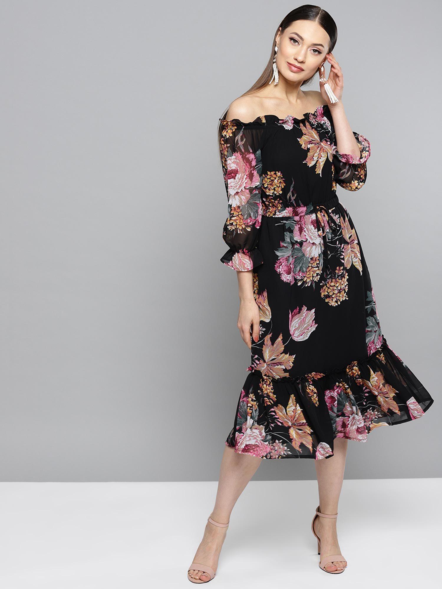 multi-color floral printed a-line dress (s)