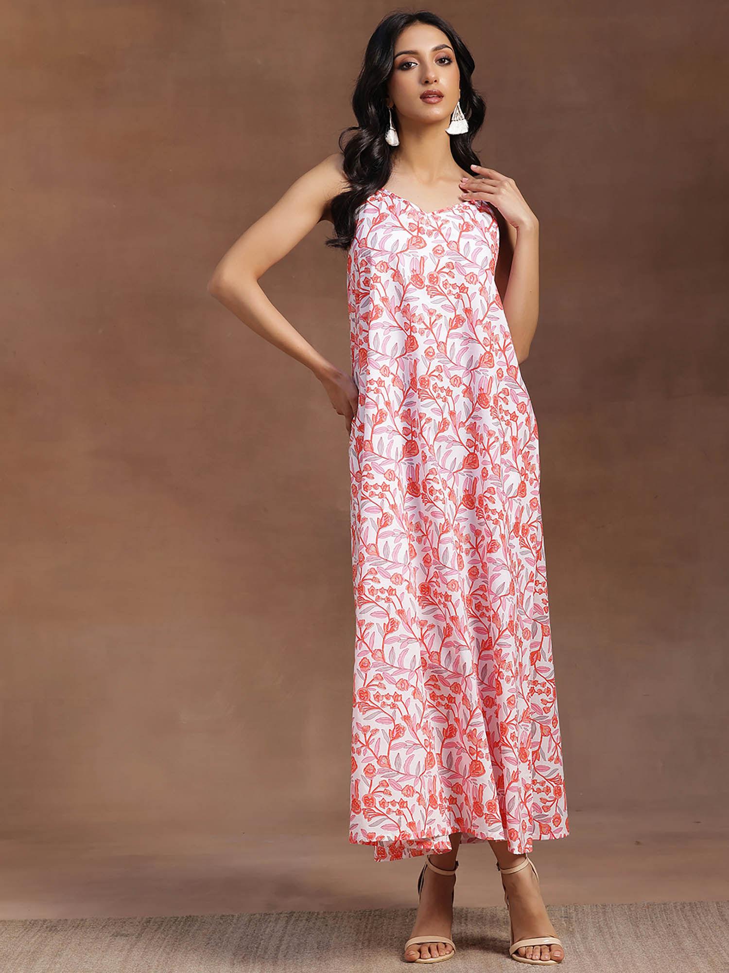 multi color floral printed cotton maxi dress with a pocket