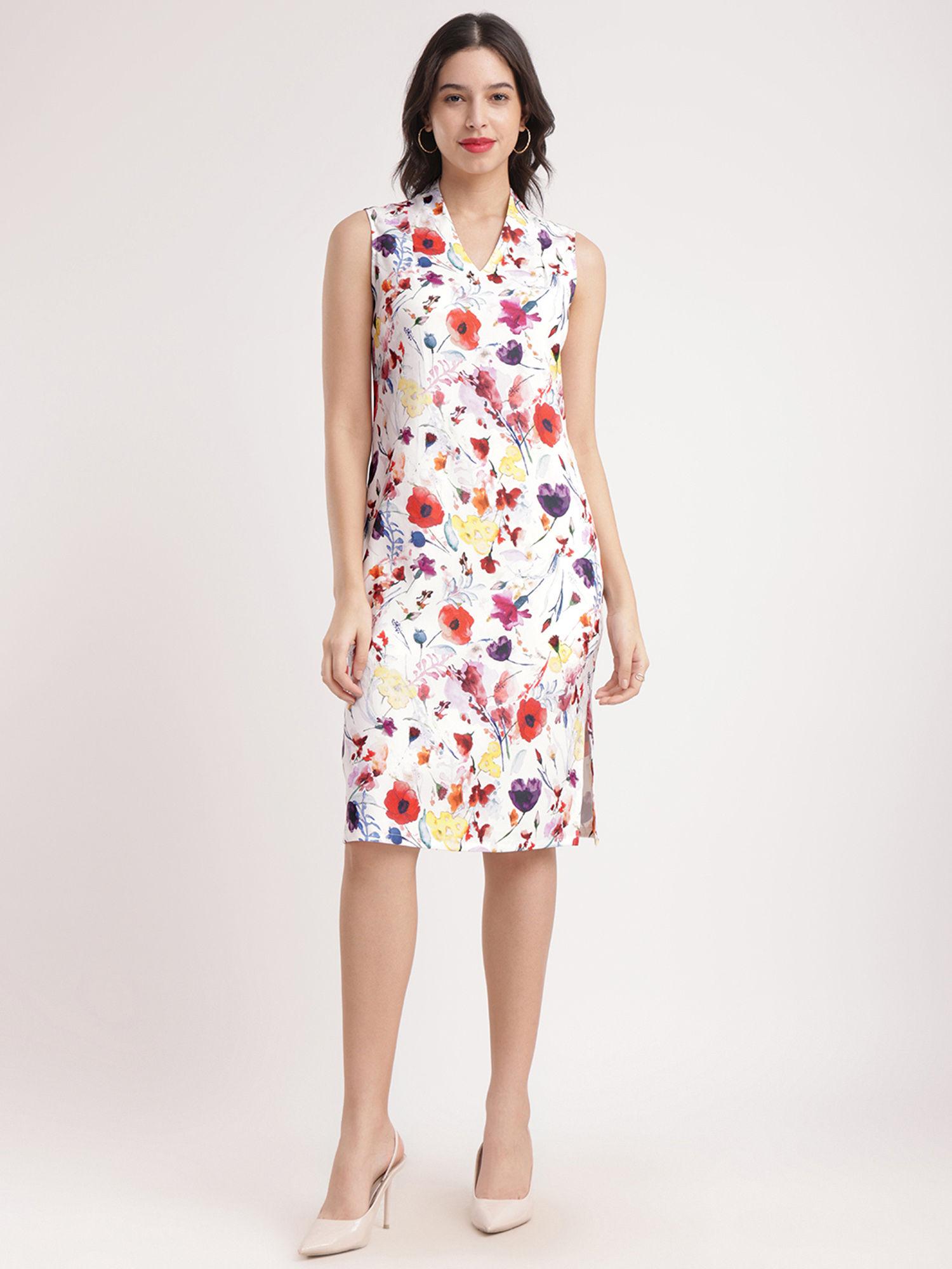 multi-color floral shift dress