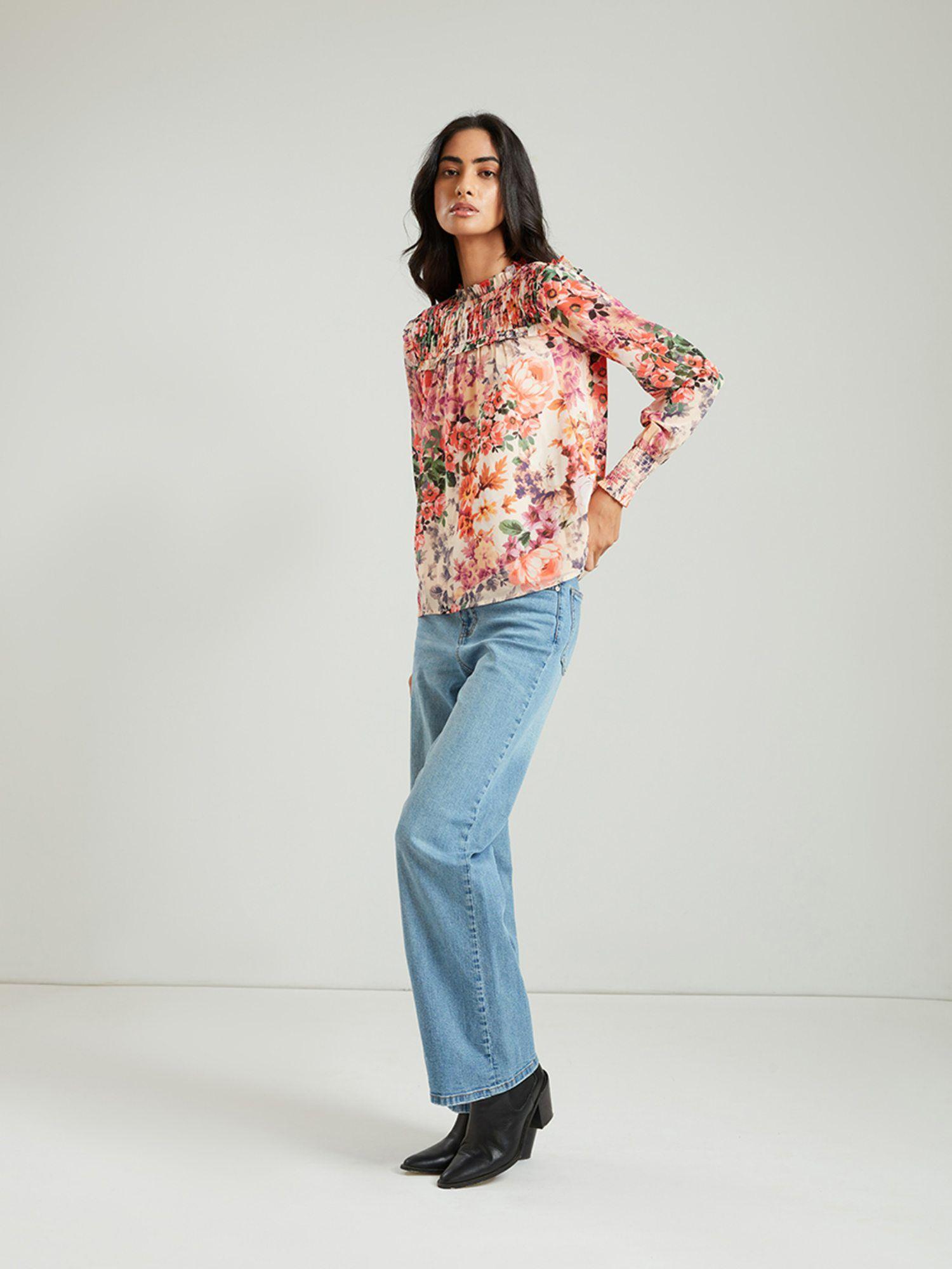 multi-color flower vally printed top