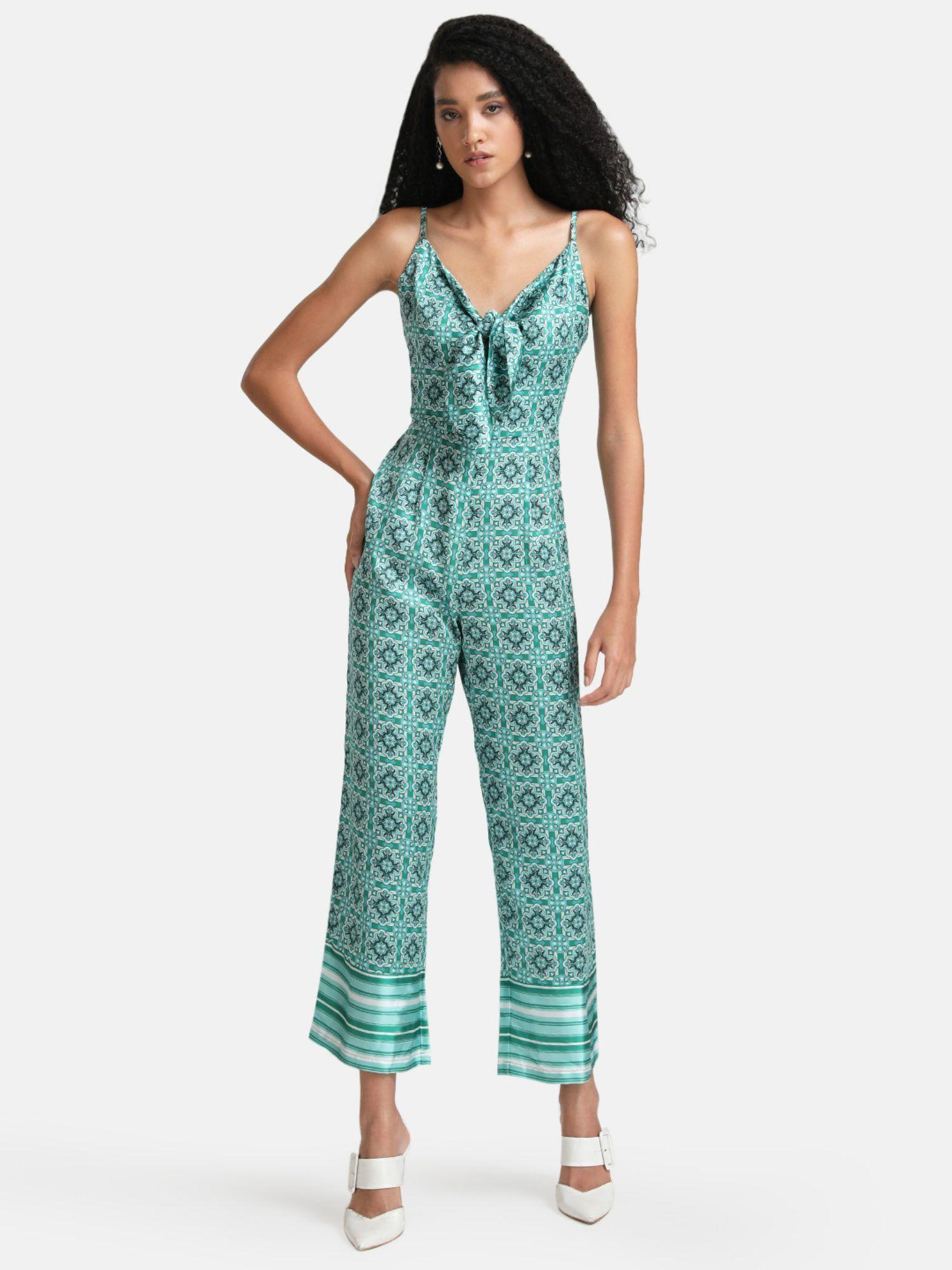 multi-color front tie-knot printed jumpsuit