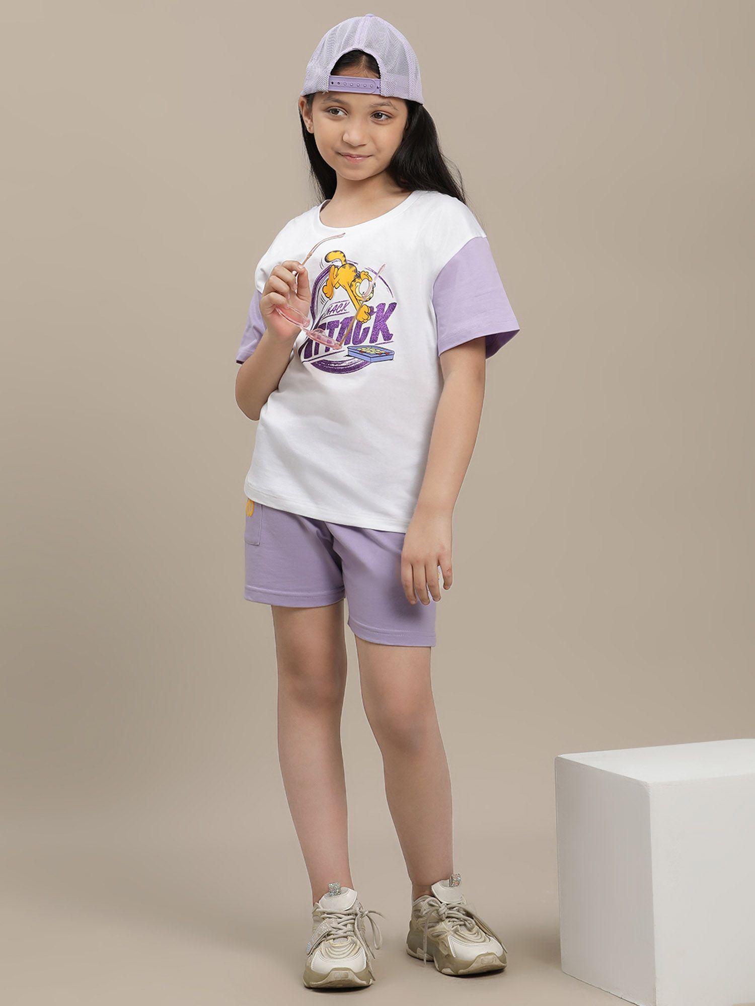 multi-color garfield printed t-shirt and short (set of 2)