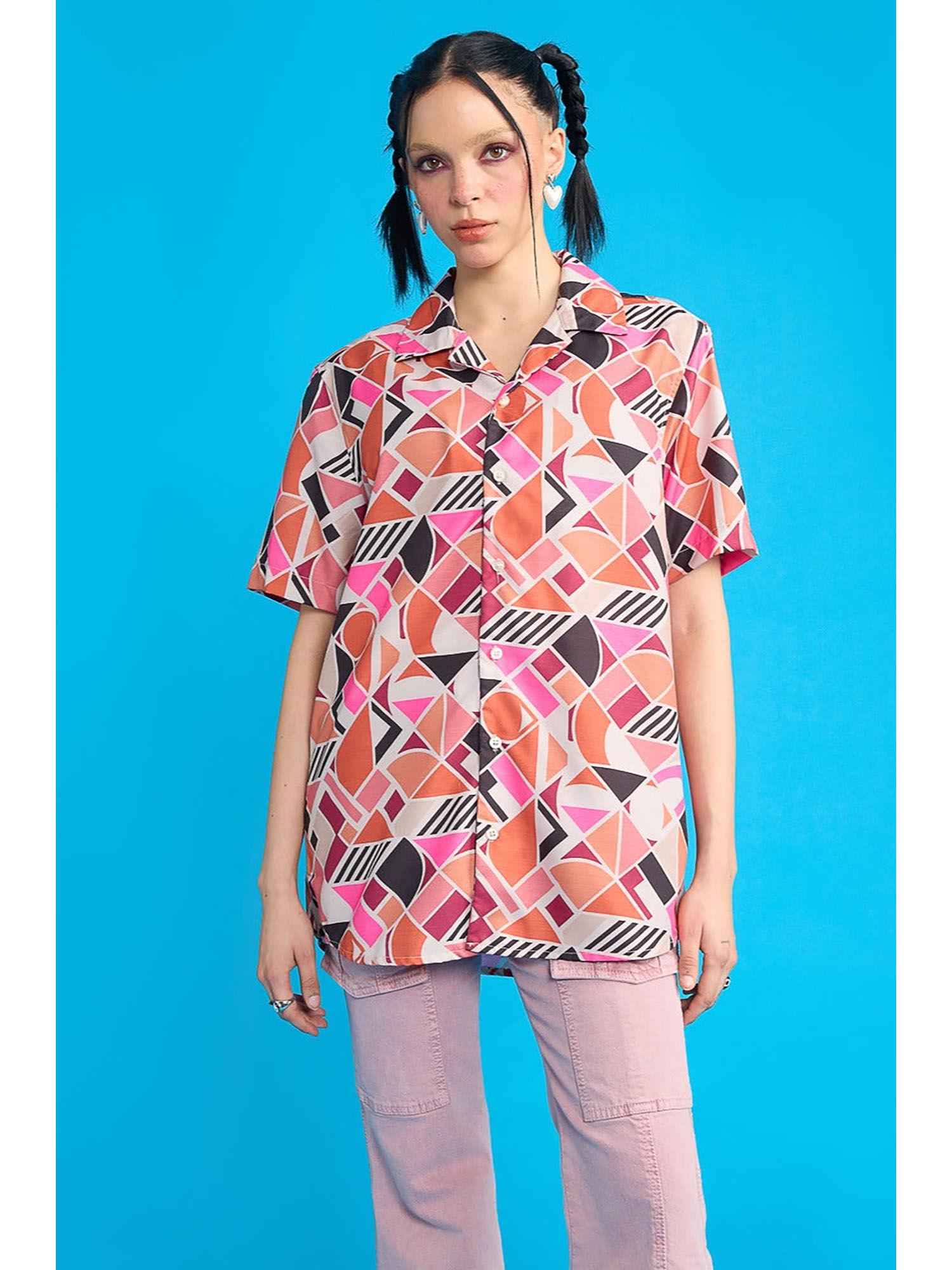 multi-color geometric print womens shirt