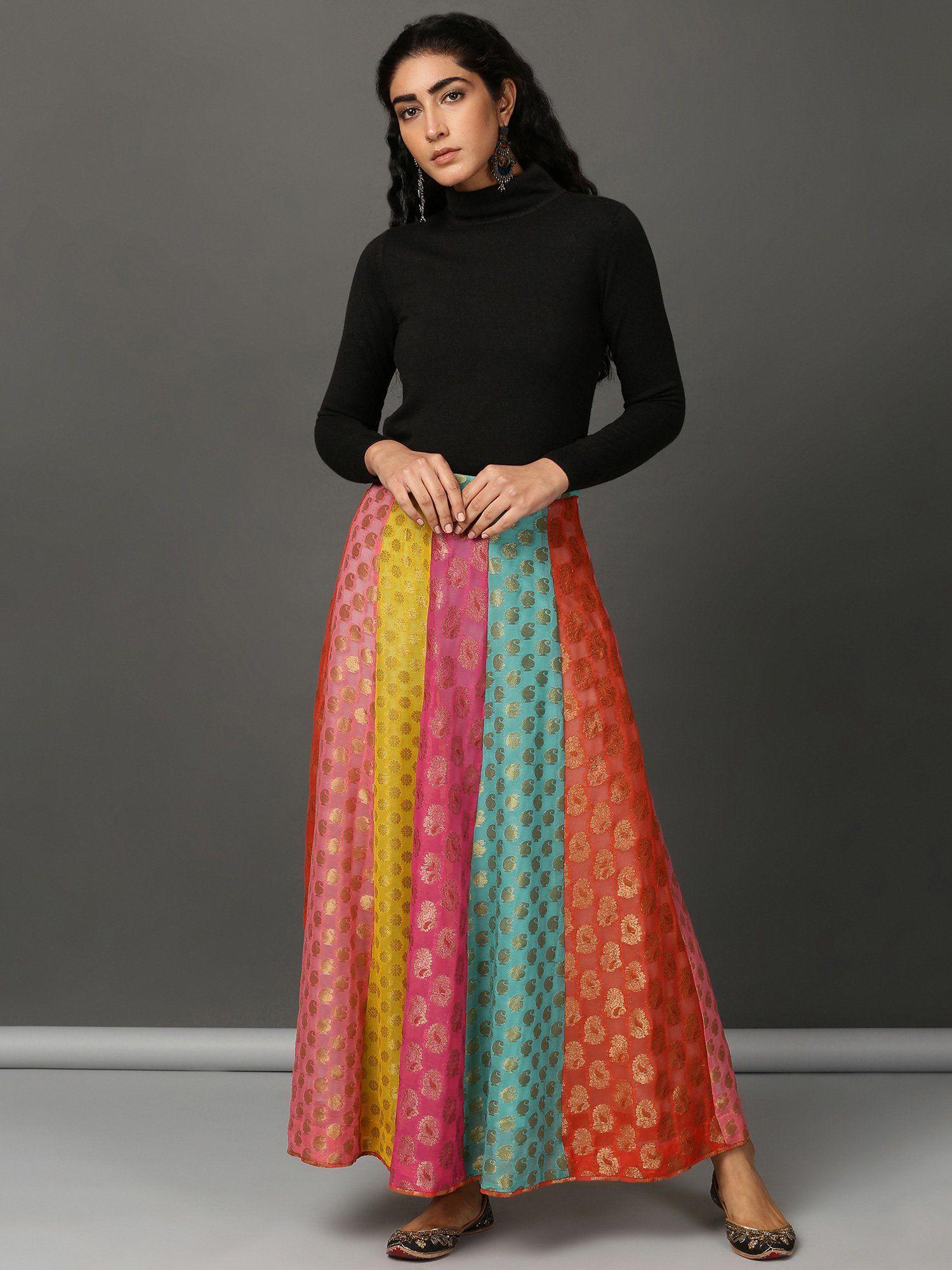 multi-color georgette panel skirt