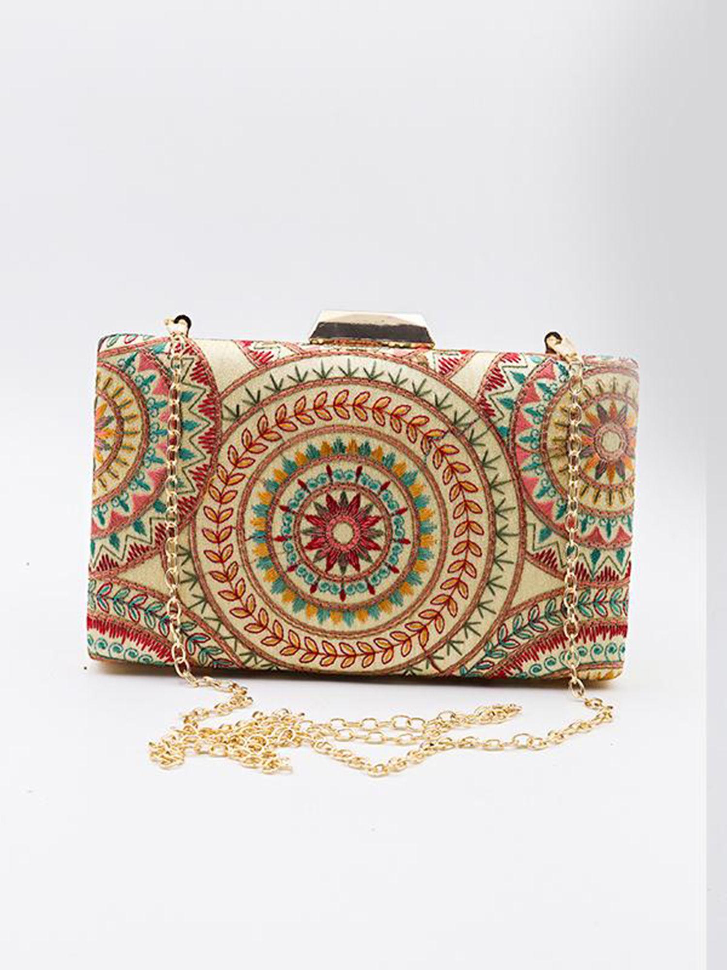 multi-color handmade embroidered clutch