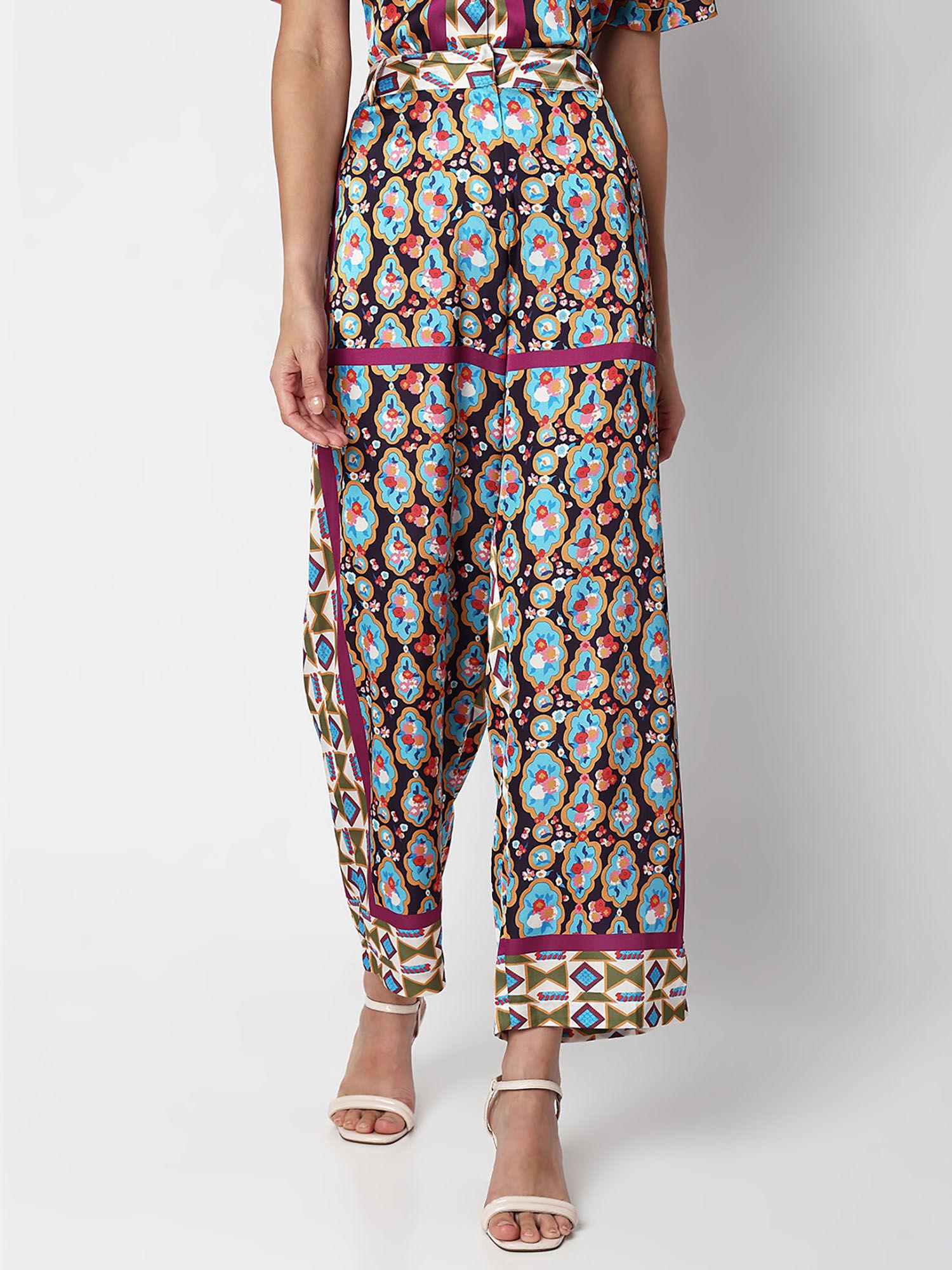 multi-color high rise abstract print pant