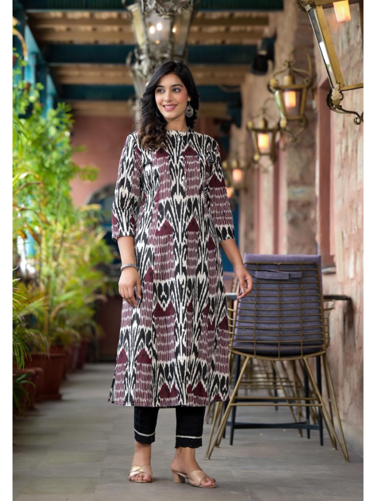 multi color ikat printed liva rayon kurta