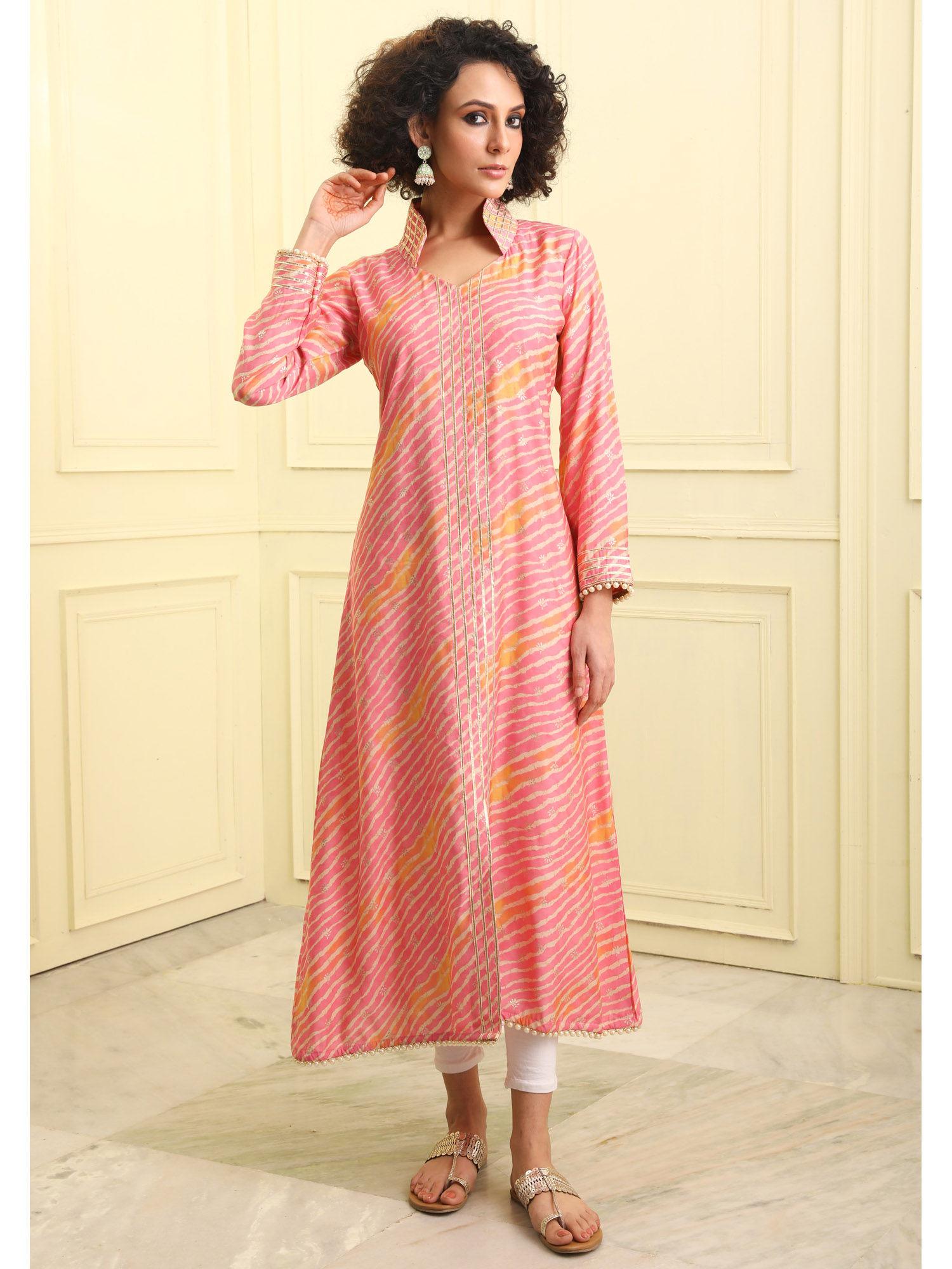 multi-color leheriya long kurta