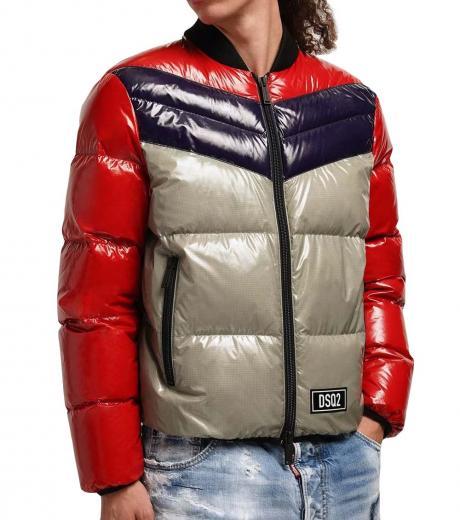 multi color logo patch puffer jacket