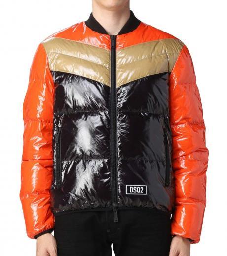 multi color logo patch puffer jacket