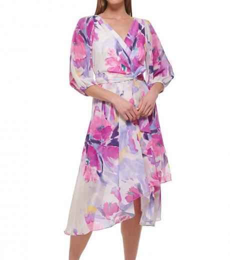 multi color midi faux wrap dress