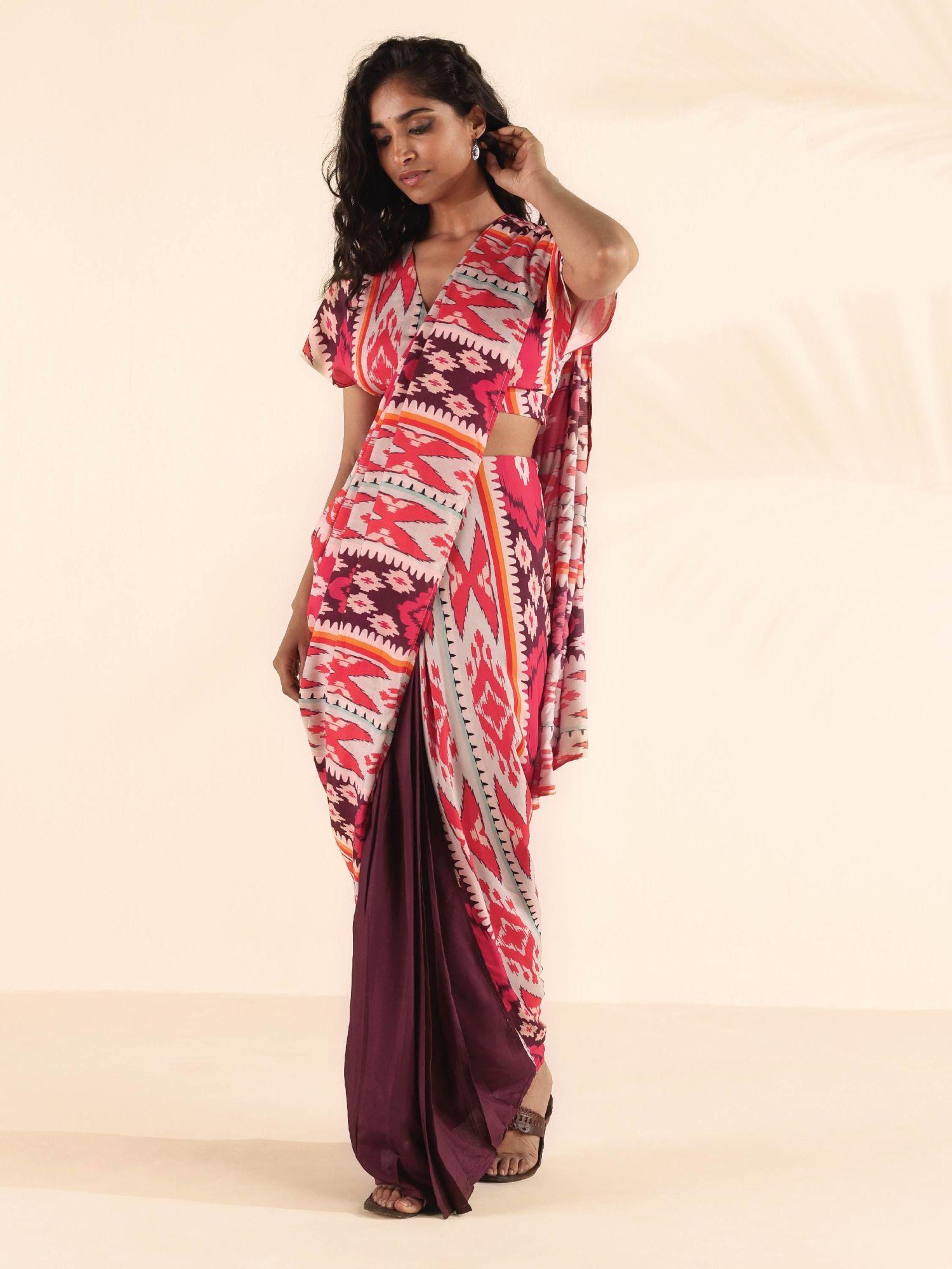 multi-color muslin ikat saree without blouse