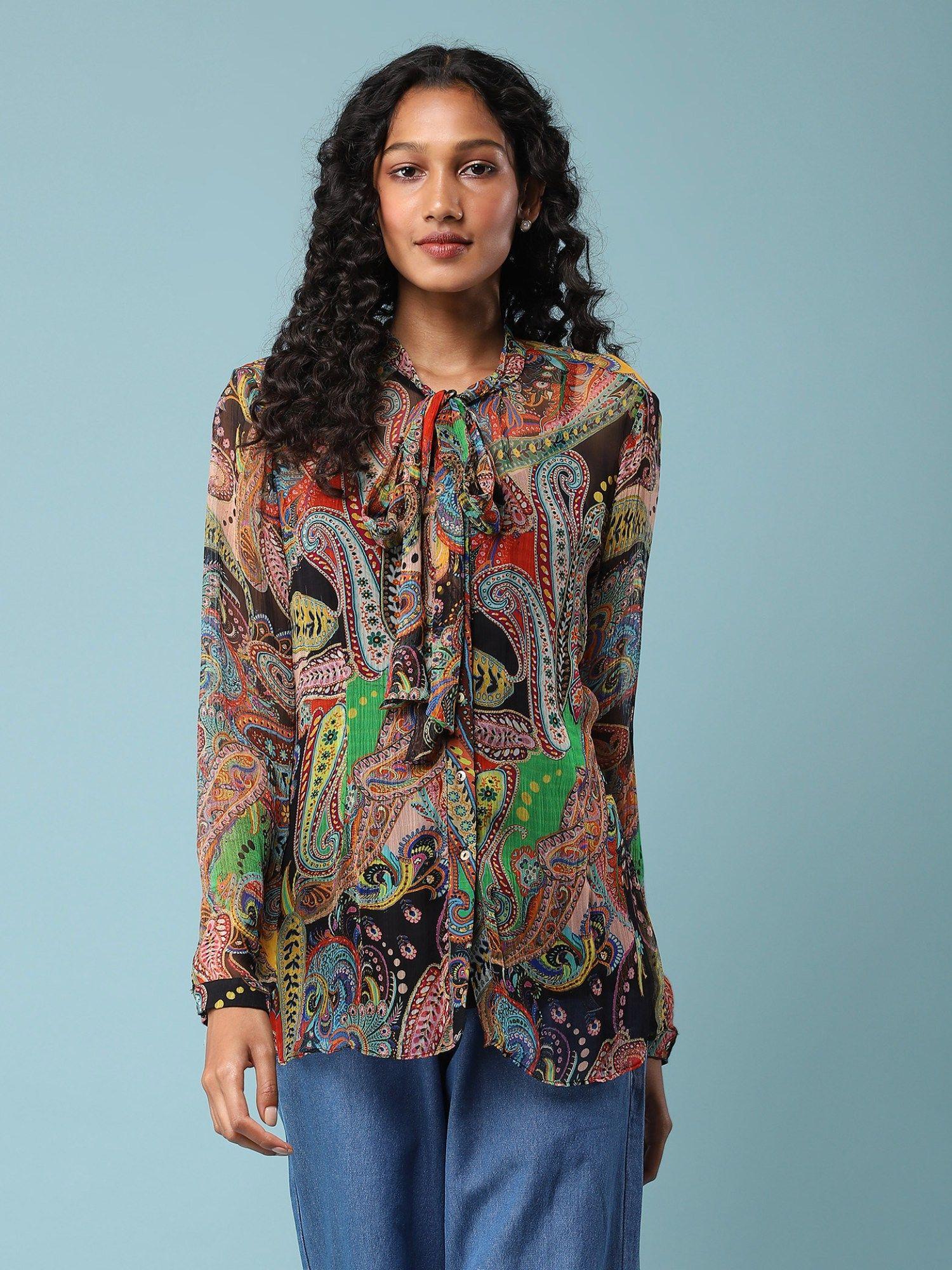 multi-color paisley print tie-up shirt with inner (set of 2)