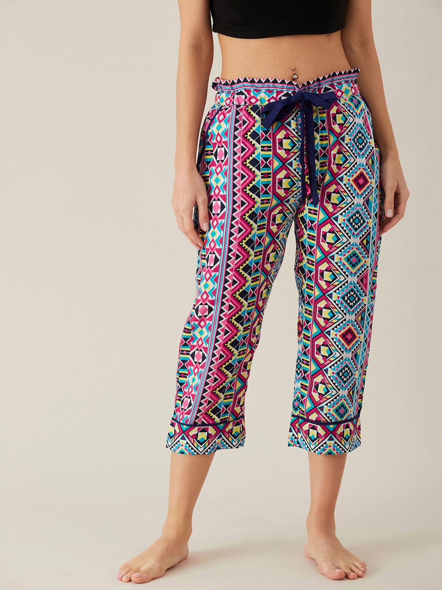 multi-color patterned geometric crepe lounge pants