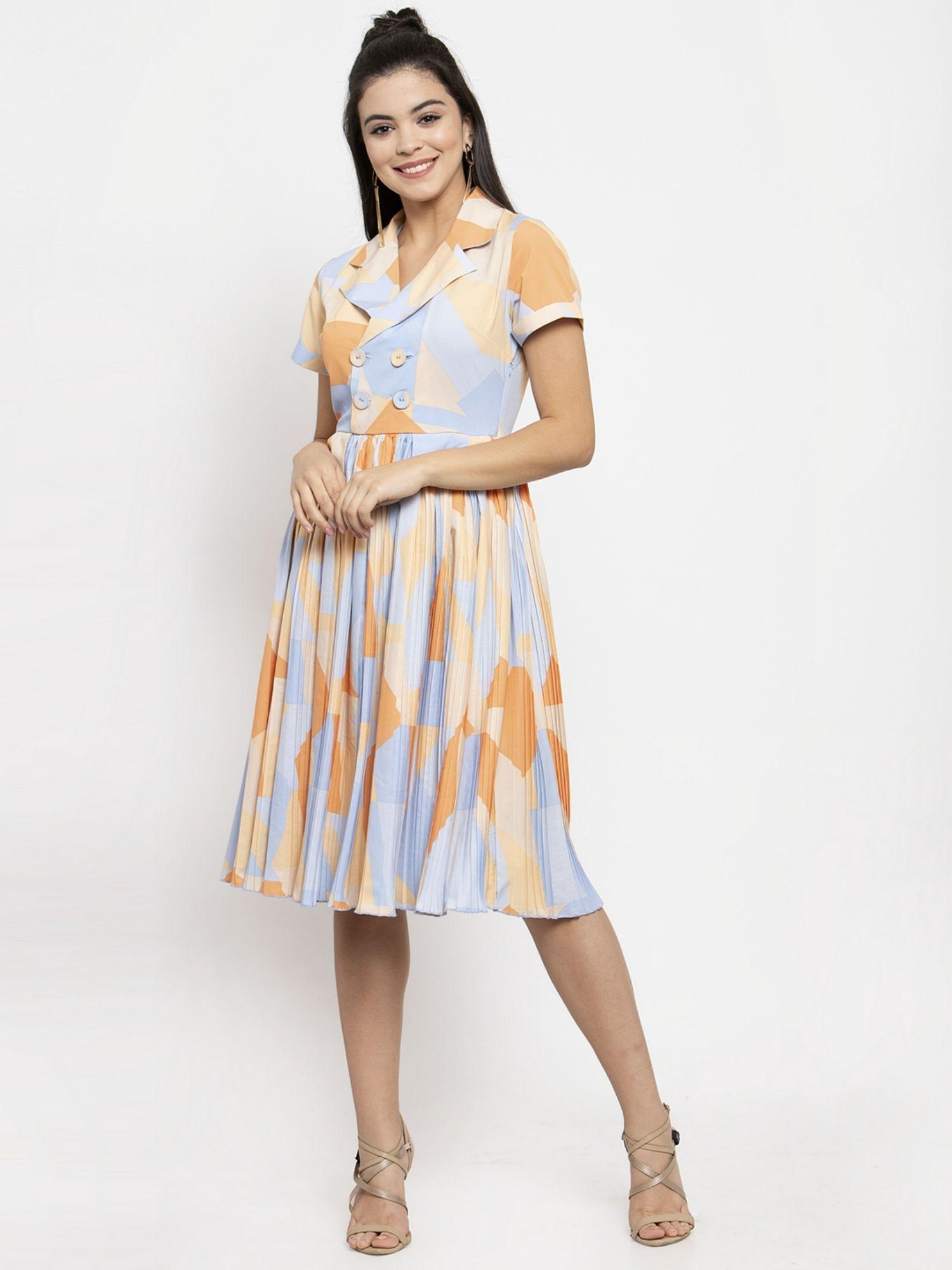 multi color pleated wrap skirt dress