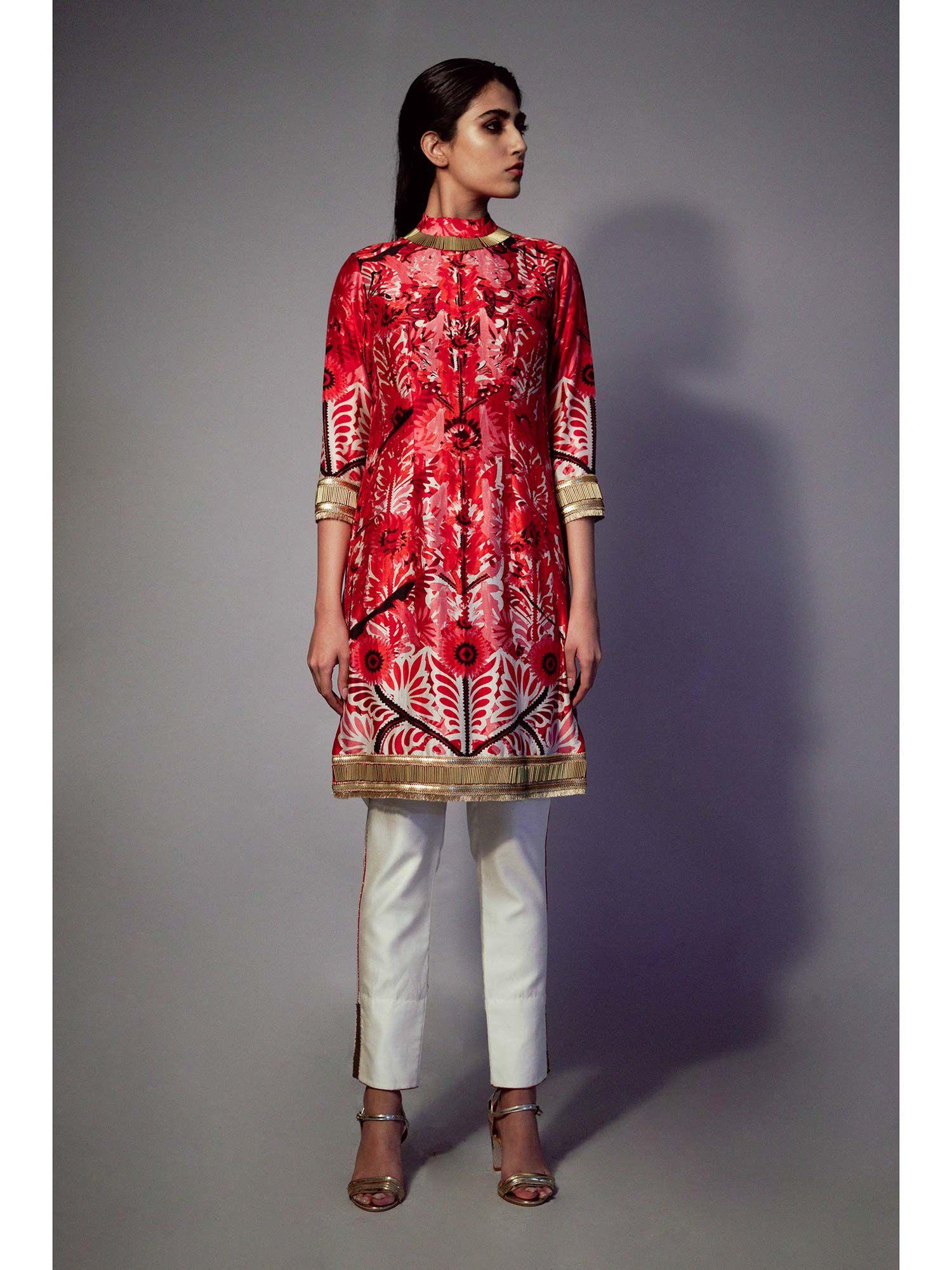 multi-color printed and embellished kurta in chanderi
