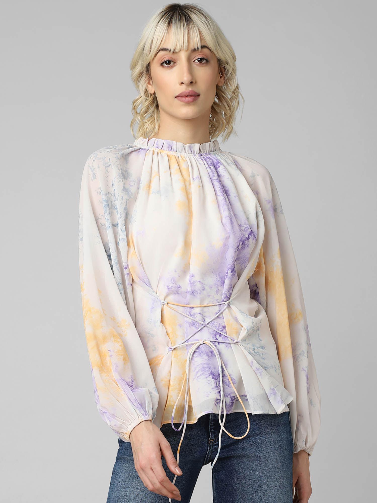 multi color printed front tie top