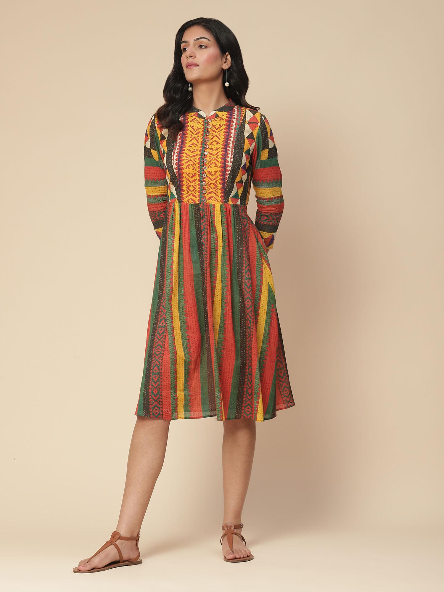 multi color printed midi dress