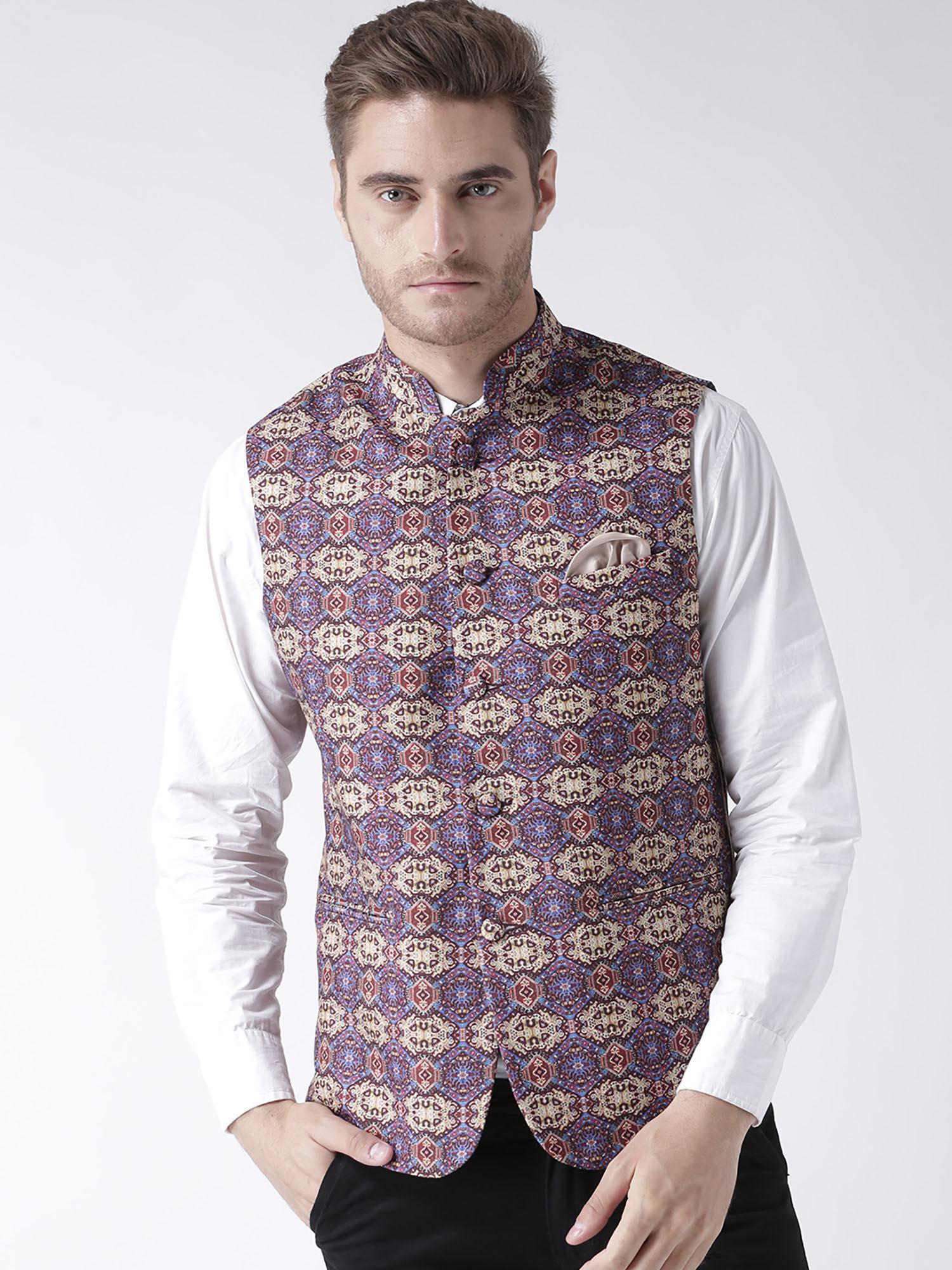 multi-color printed nehru jacket