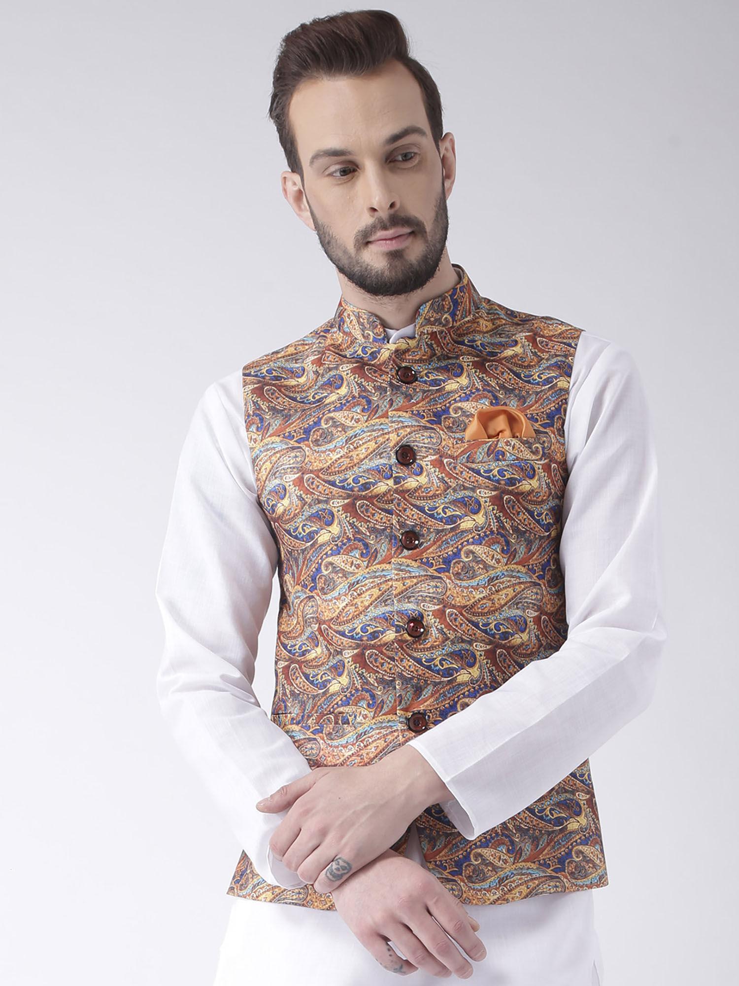 multi-color printed nehru jacket