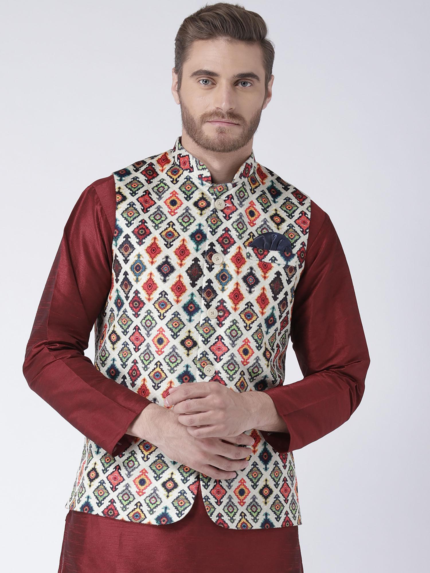 multi-color printed nehru jacket