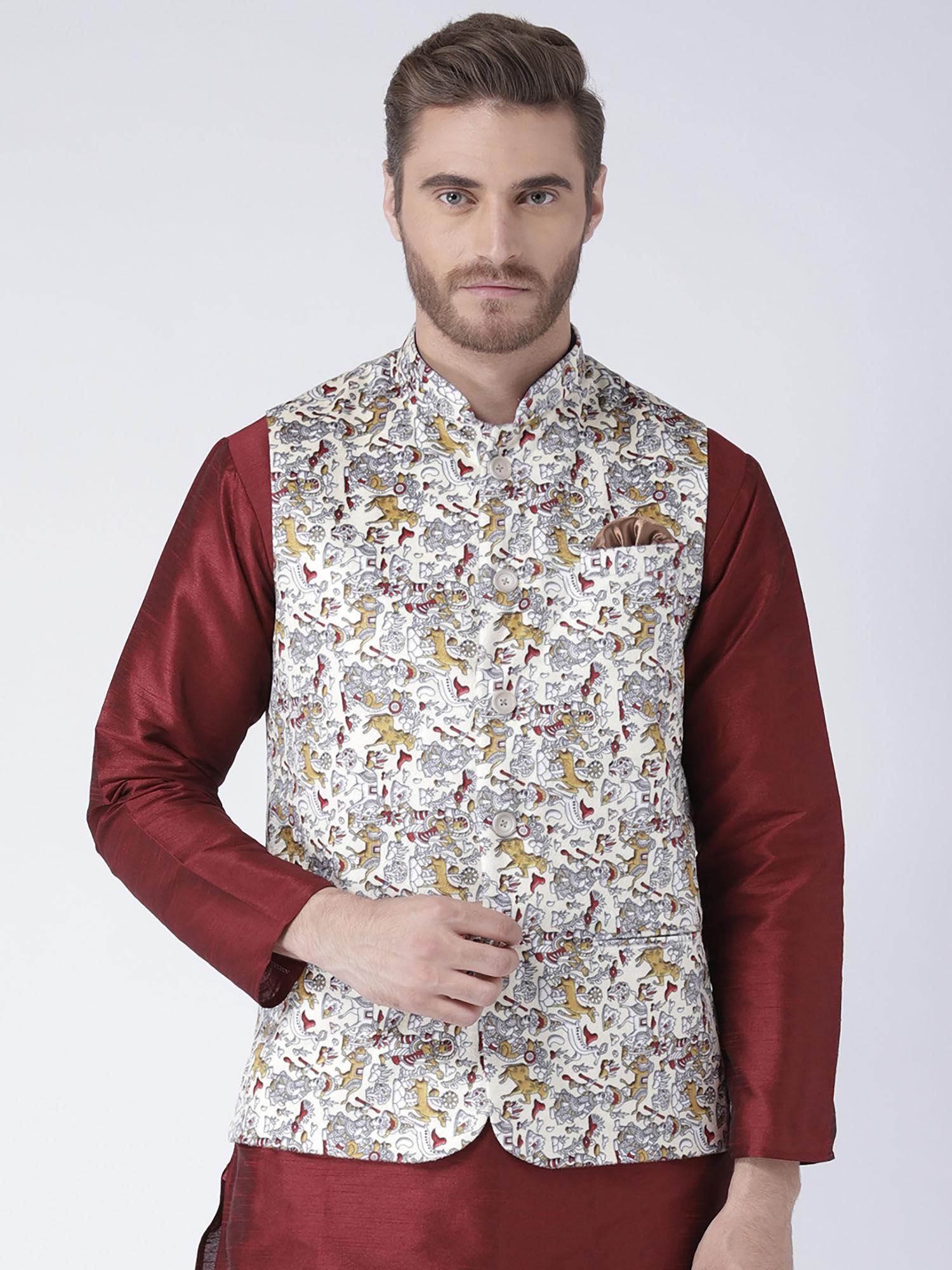 multi-color printed nehru jacket