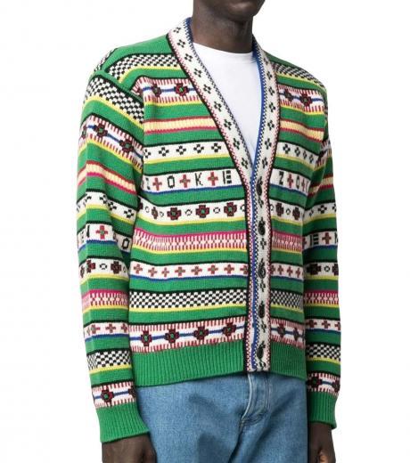 multi color printed pattern logo cardigan