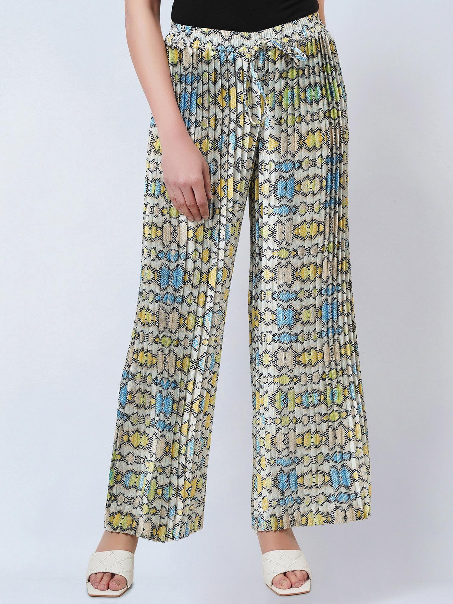 multi-color printed pleated palazzo