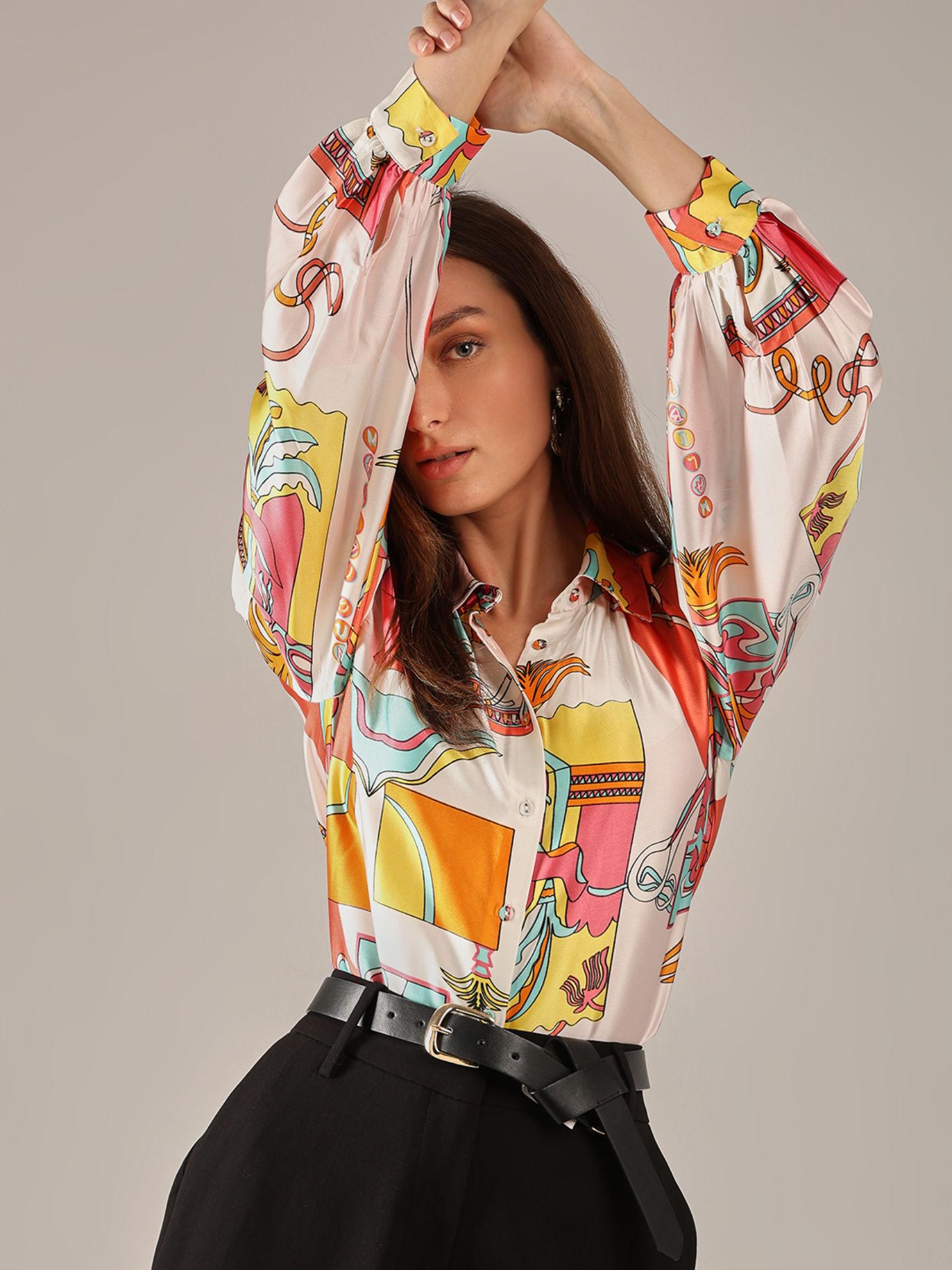 multi-color printed satin shirt