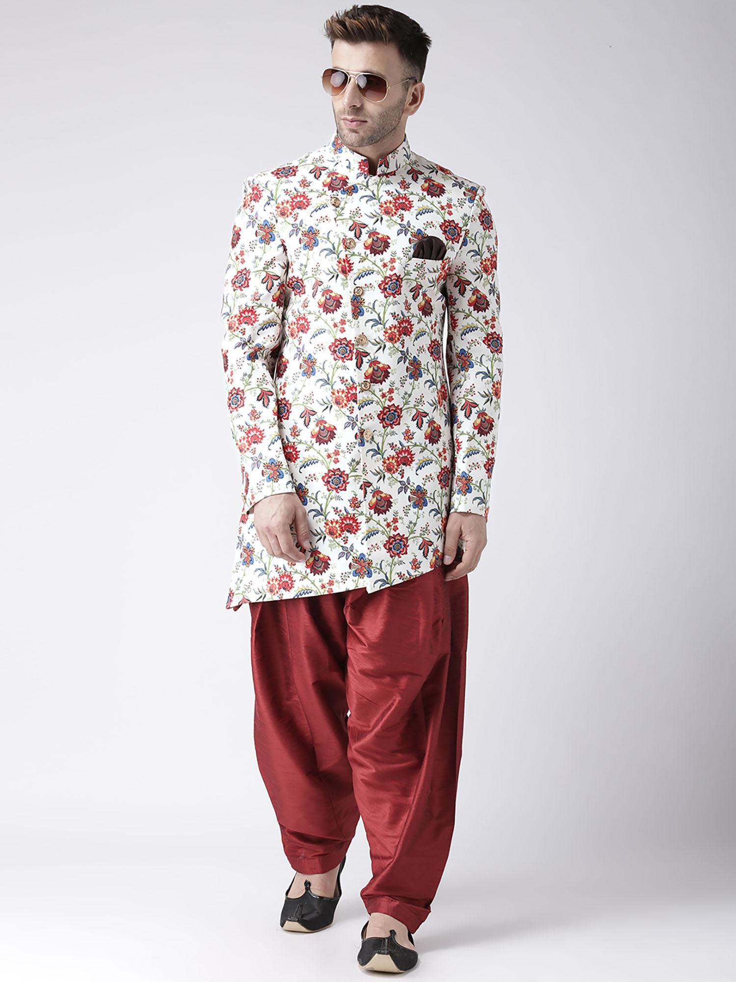 multi-color printed sherwani and pyjama (set of 2)