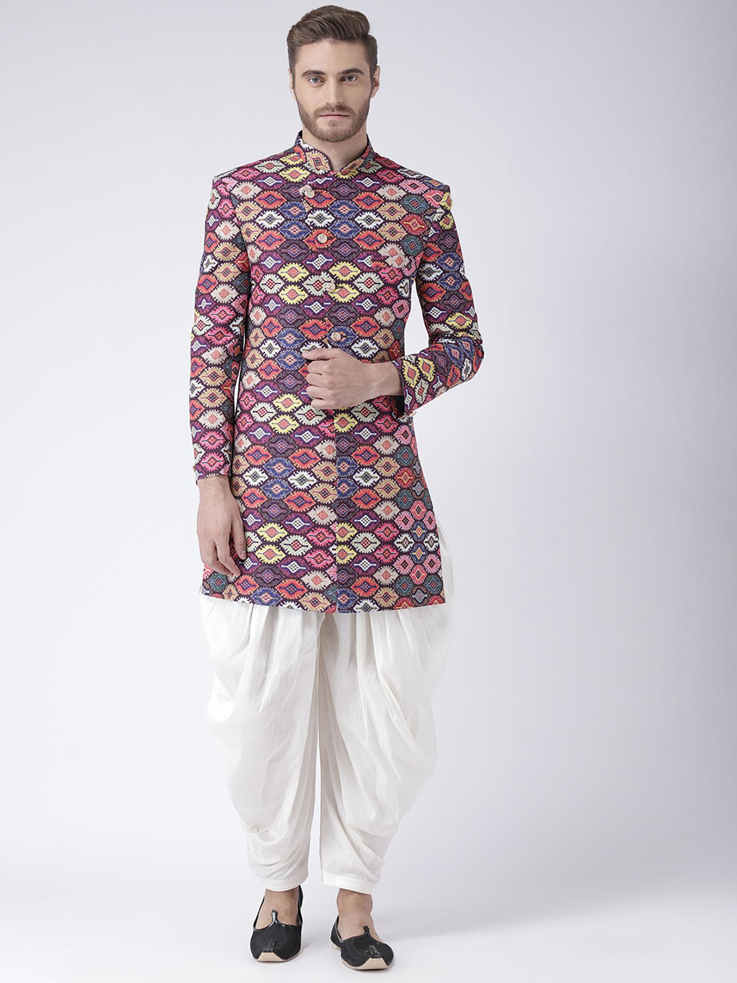 multi-color printed sherwani and pyjama (set of 2)