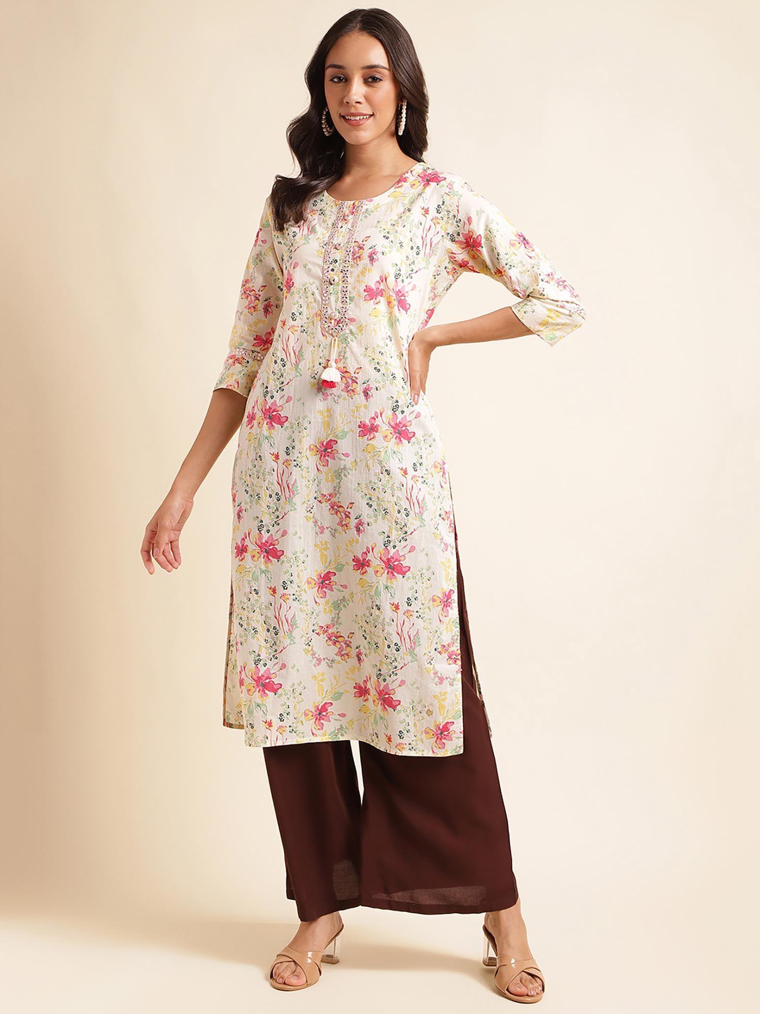 multi-color printed simple straight cut kurta