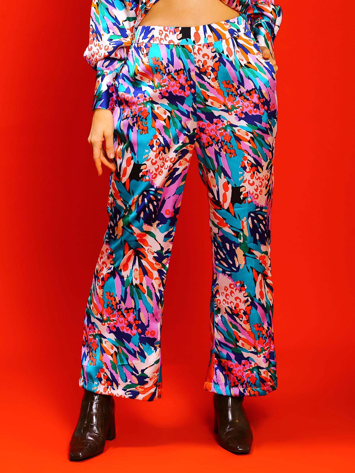 multi-color printed smart straight fit trousers