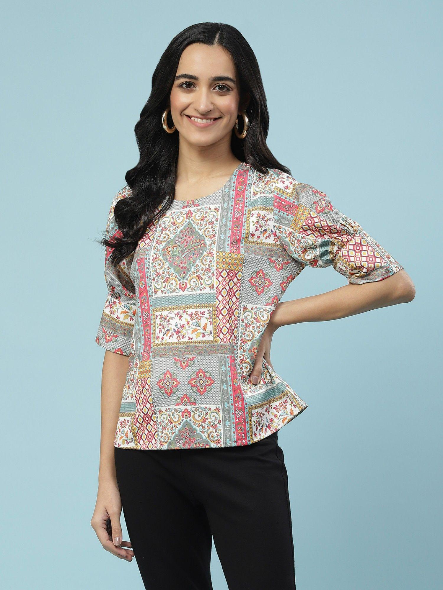 multi-color printed top