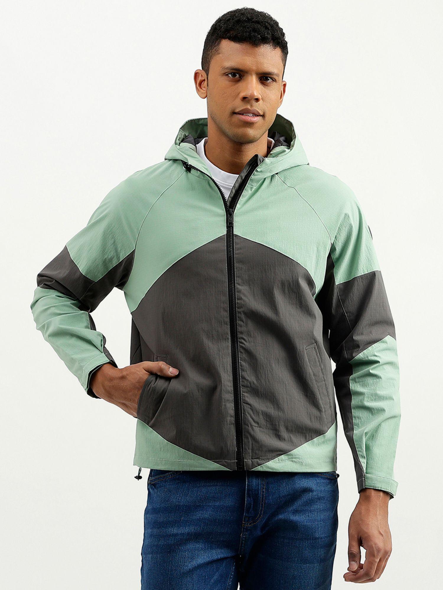 multi-color regular fit hooded colorblock jacket
