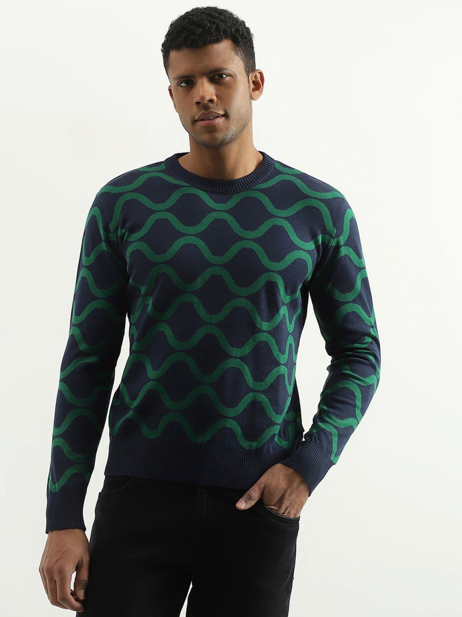multi-color regular fit round neck printed sweater
