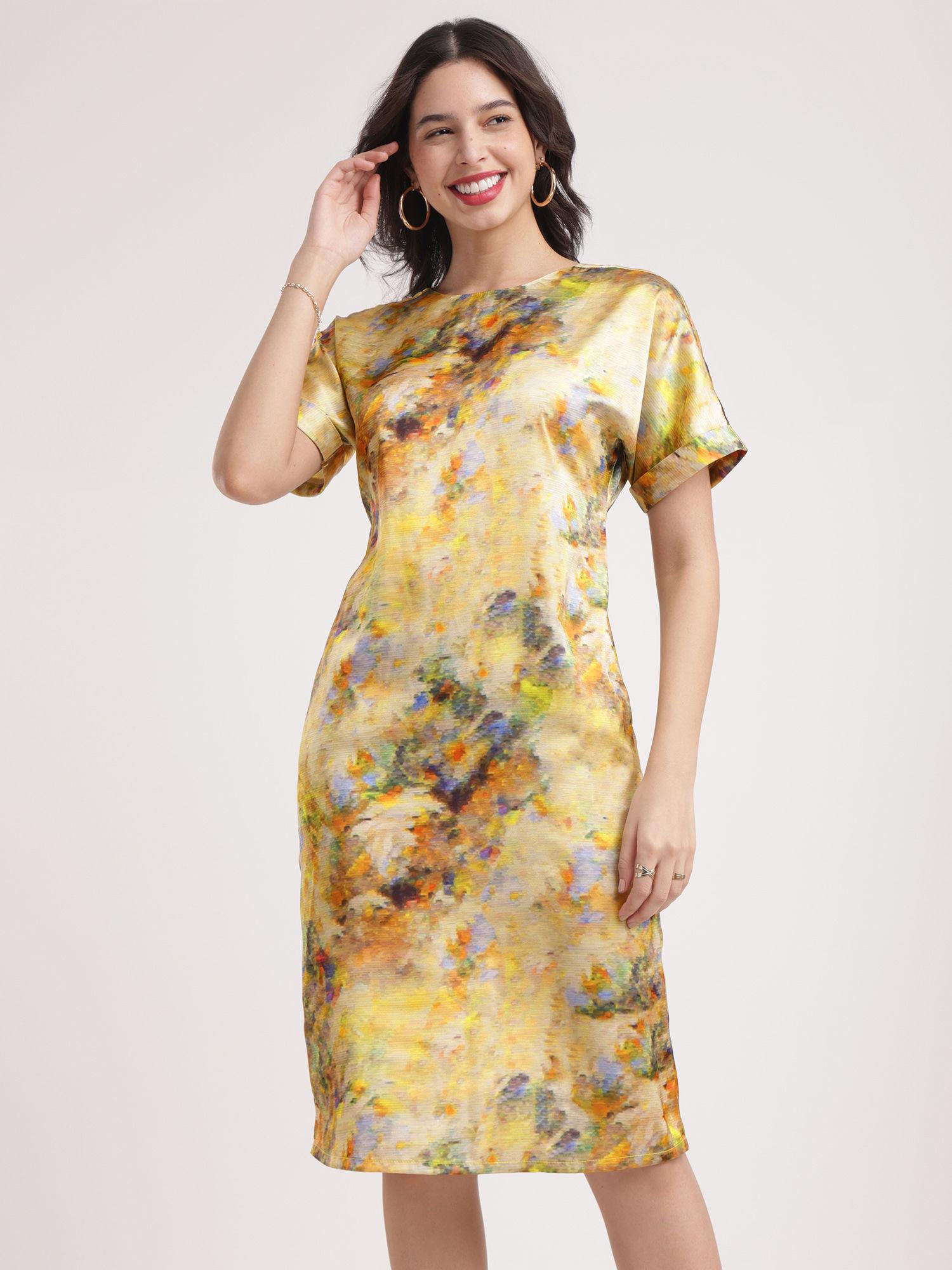 multi-color satin drop shoulder dress