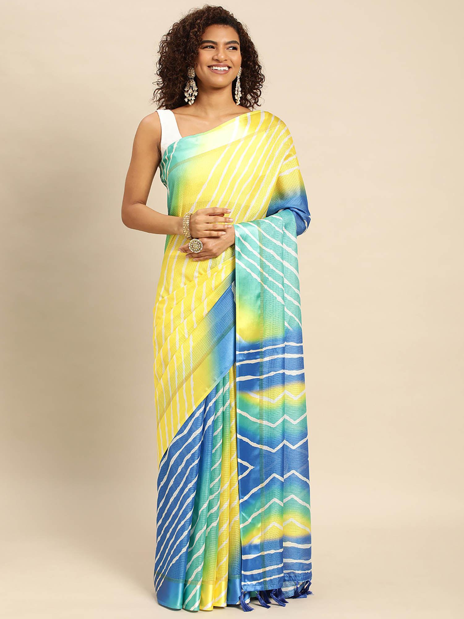 multi-color satin kota batik print saree with unstitched blouse