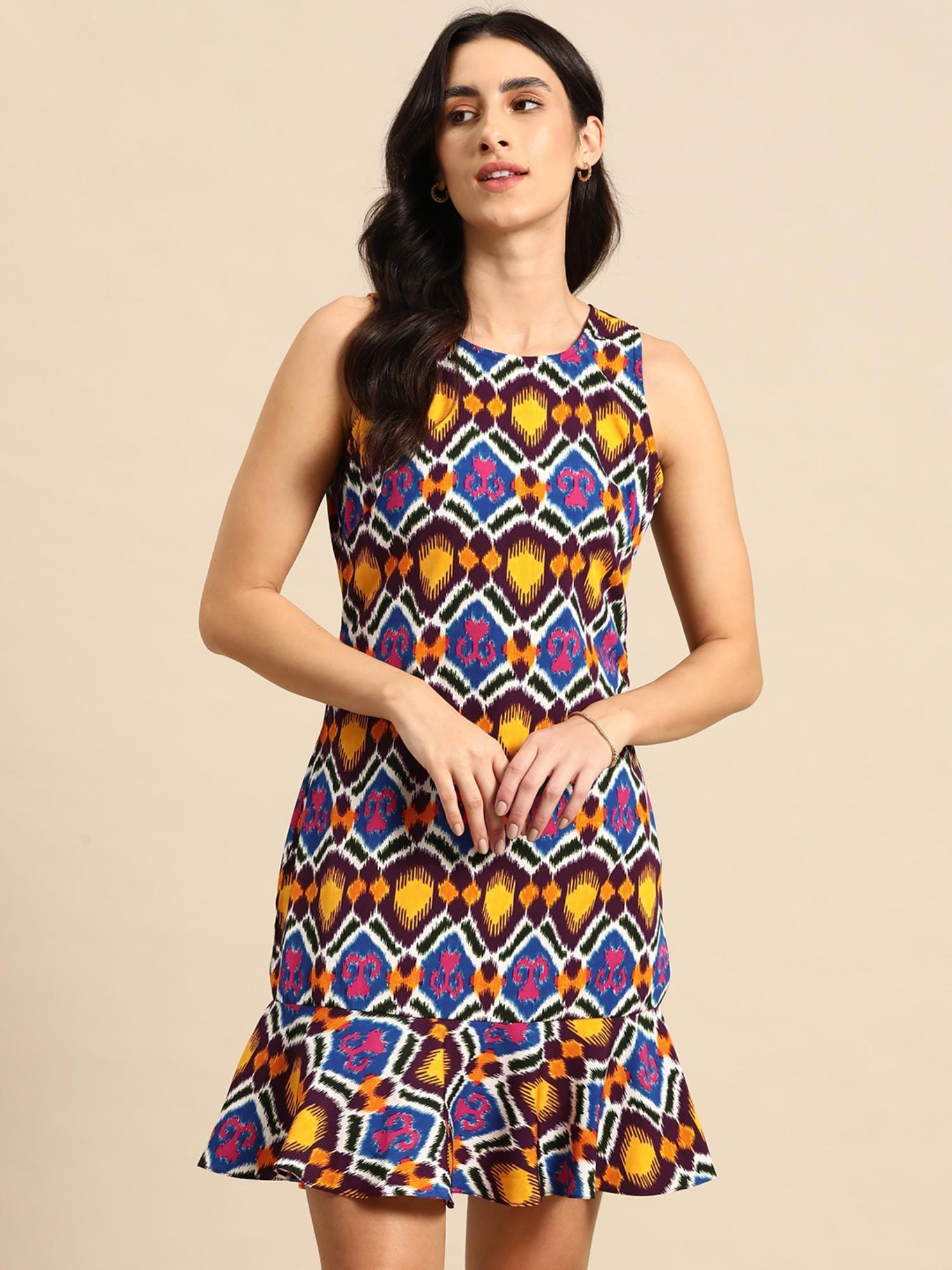 multi-color shift dress with flare at the hem