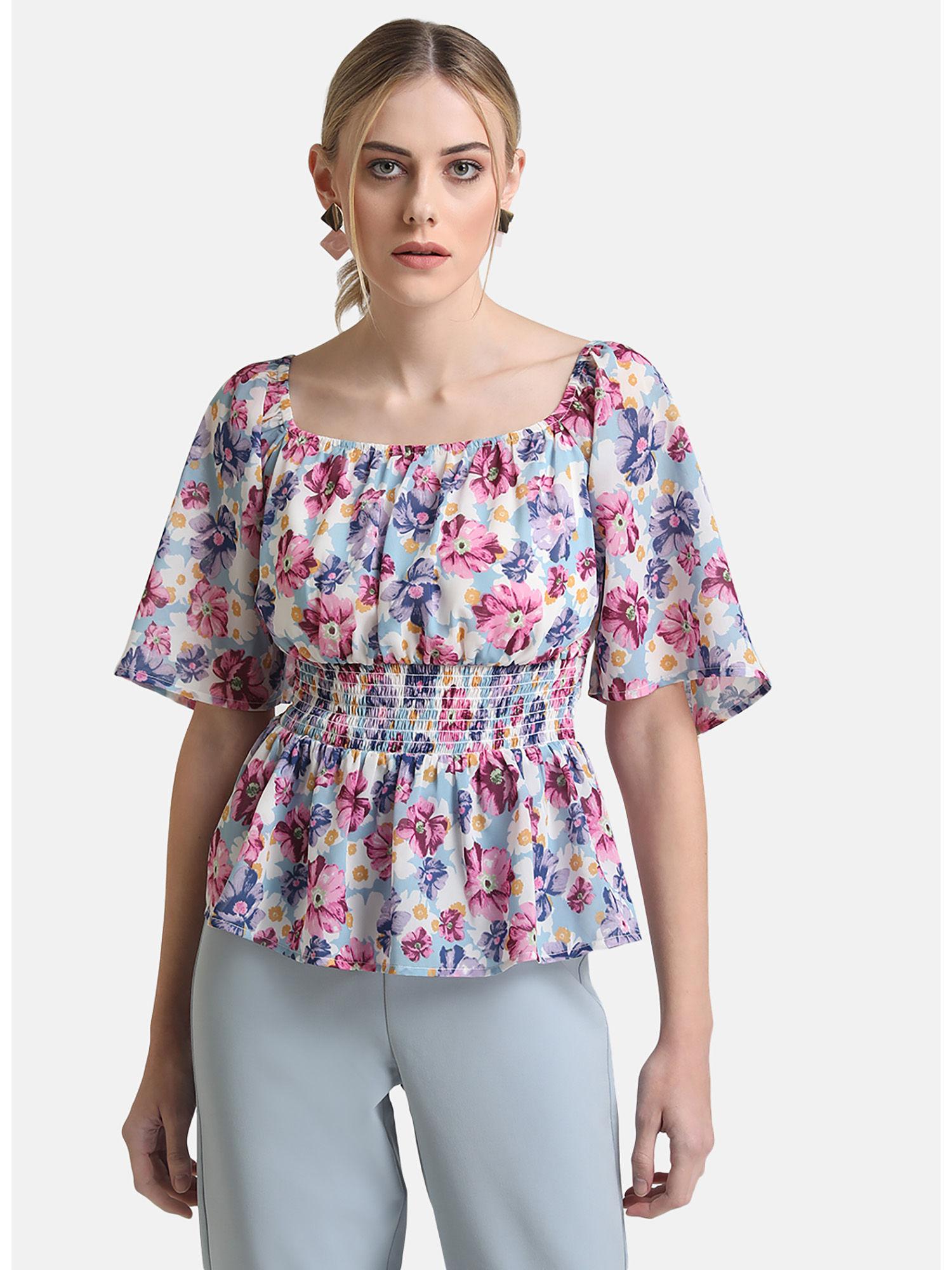 multi-color smocked floral top