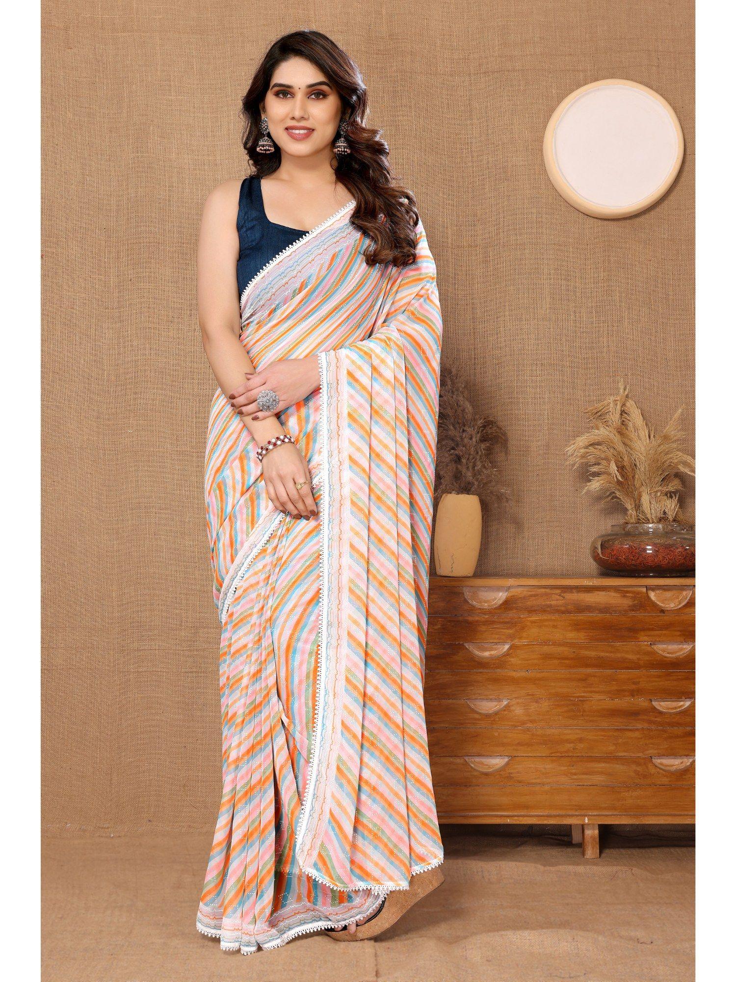 multi-color soft georgette printed saree with unstitched blouse