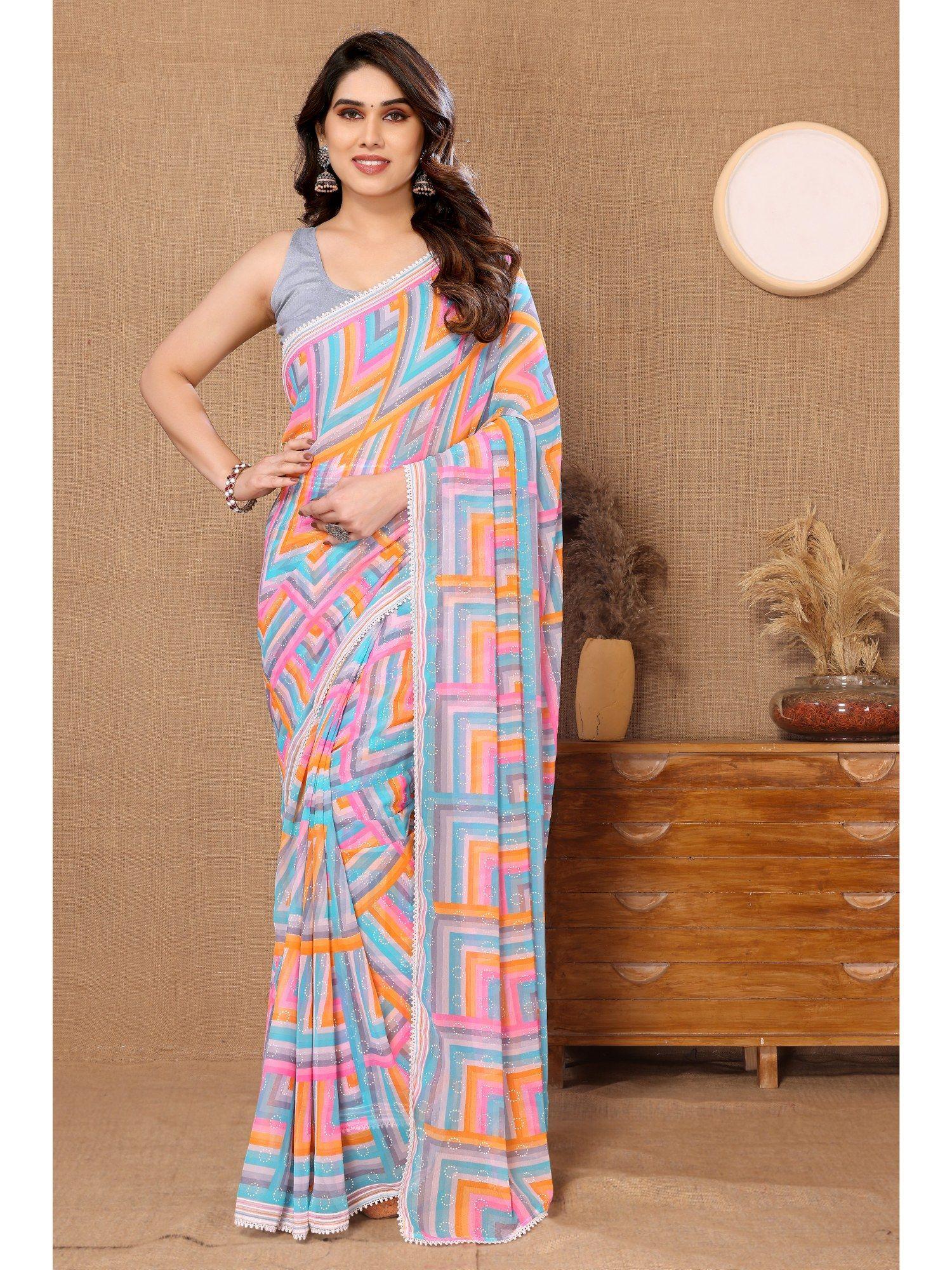 multi-color soft georgette printed saree with unstitched blouse