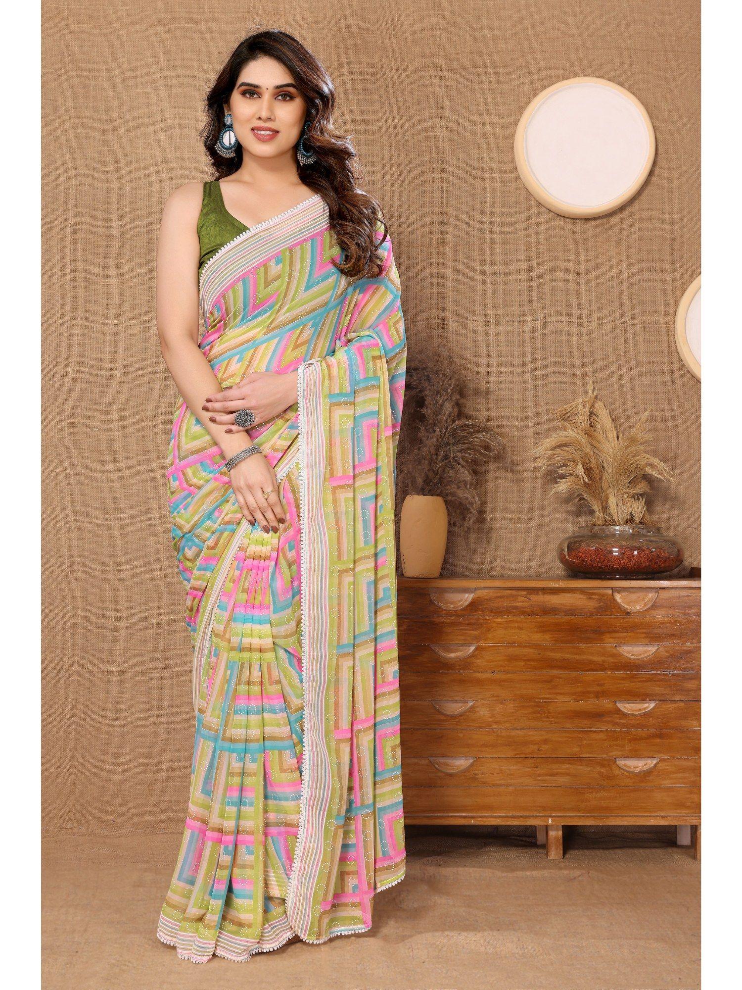 multi-color soft georgette printed saree with unstitched blouse