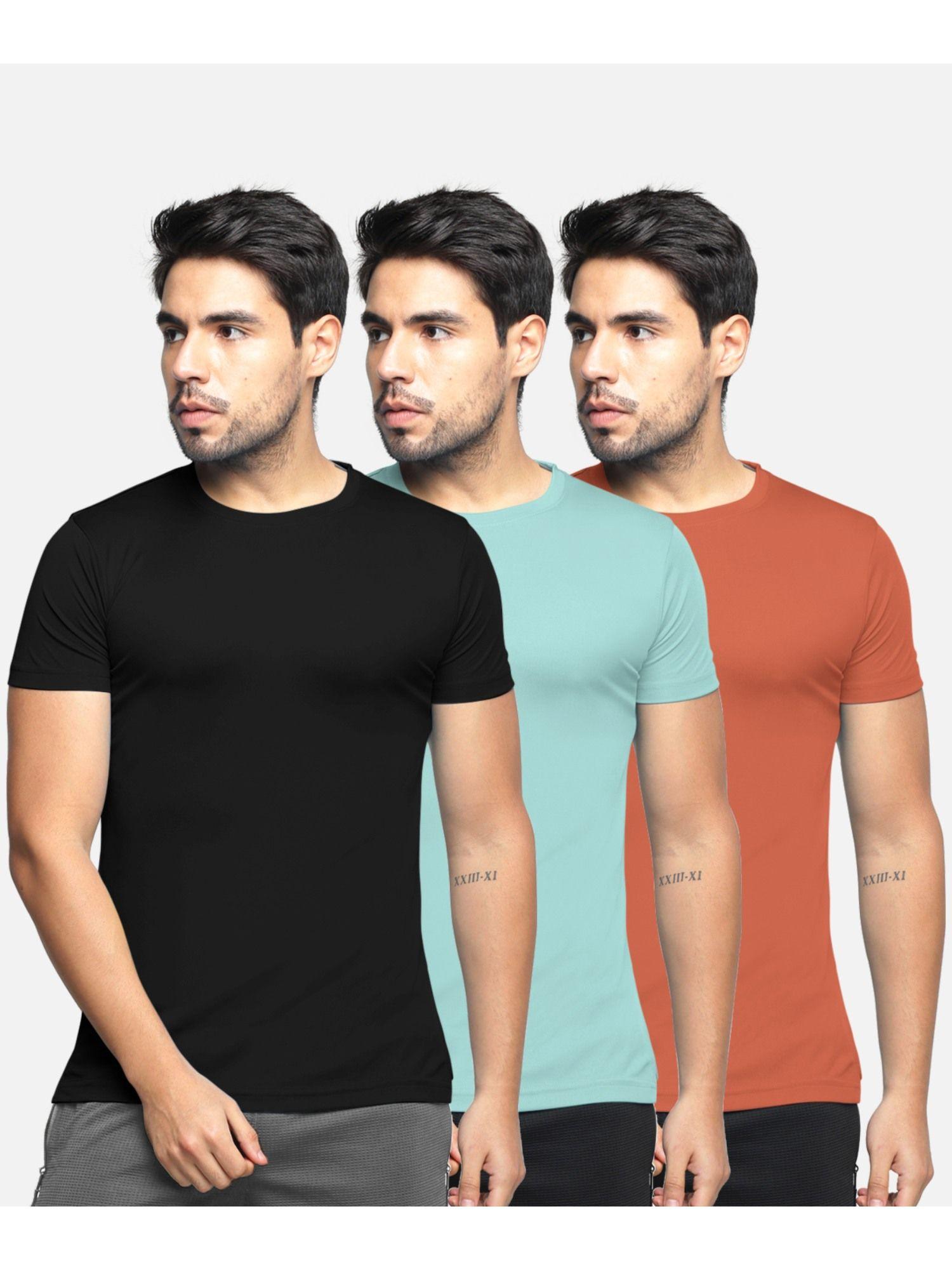 multi-color solid round neck half sleeve t-shirt for men (pack of 3)