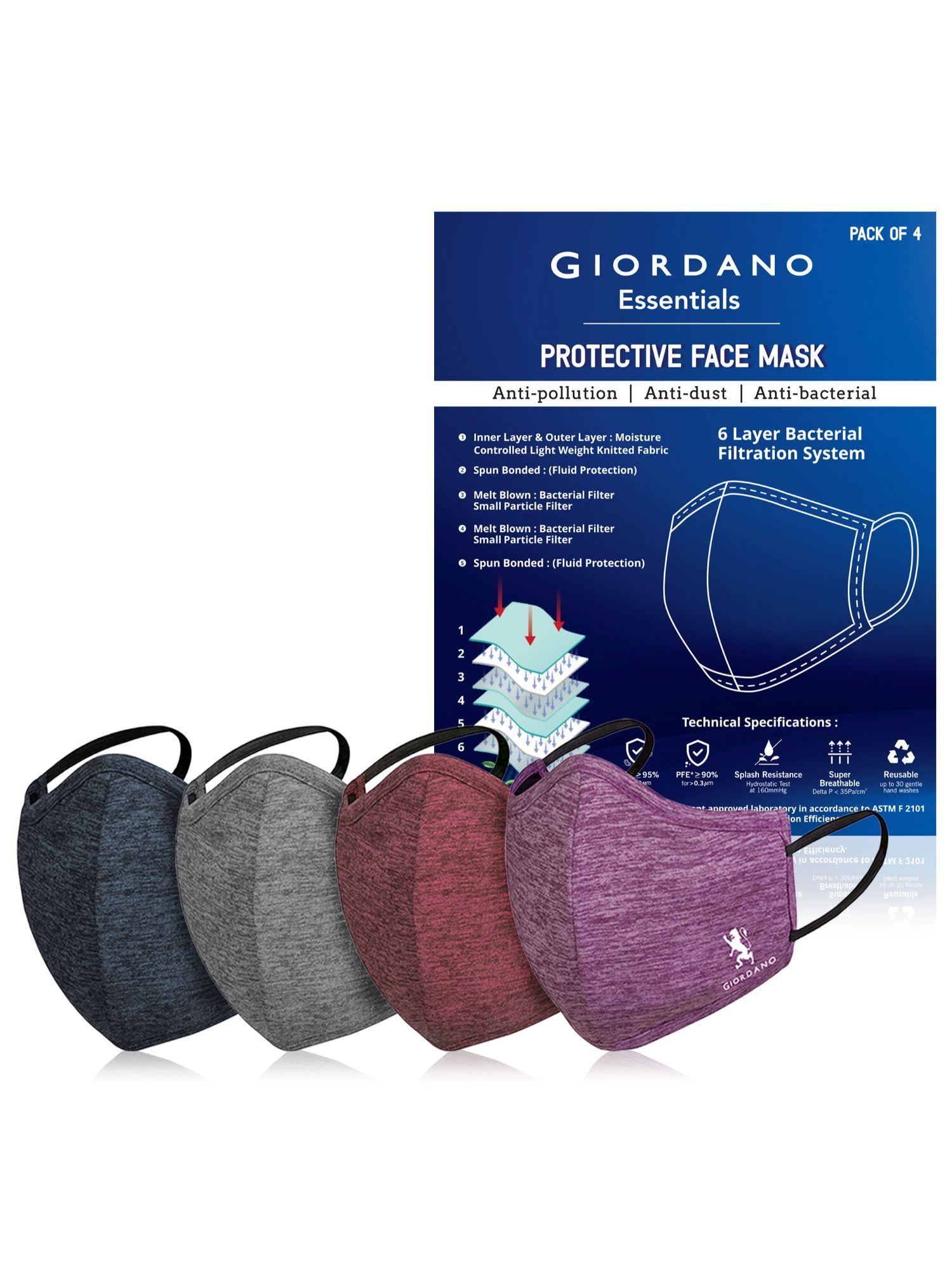 multi-color sports dry-fit anti pollution 6 layer reusable outdoor face mask (pack of 4)