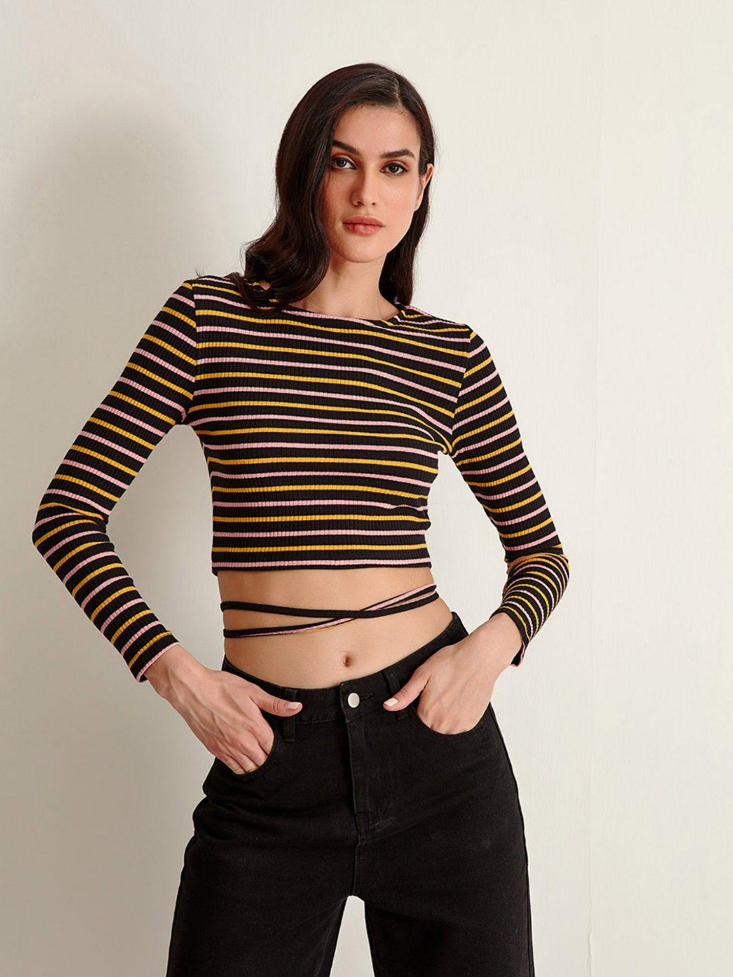 multi color stripe rib crop top