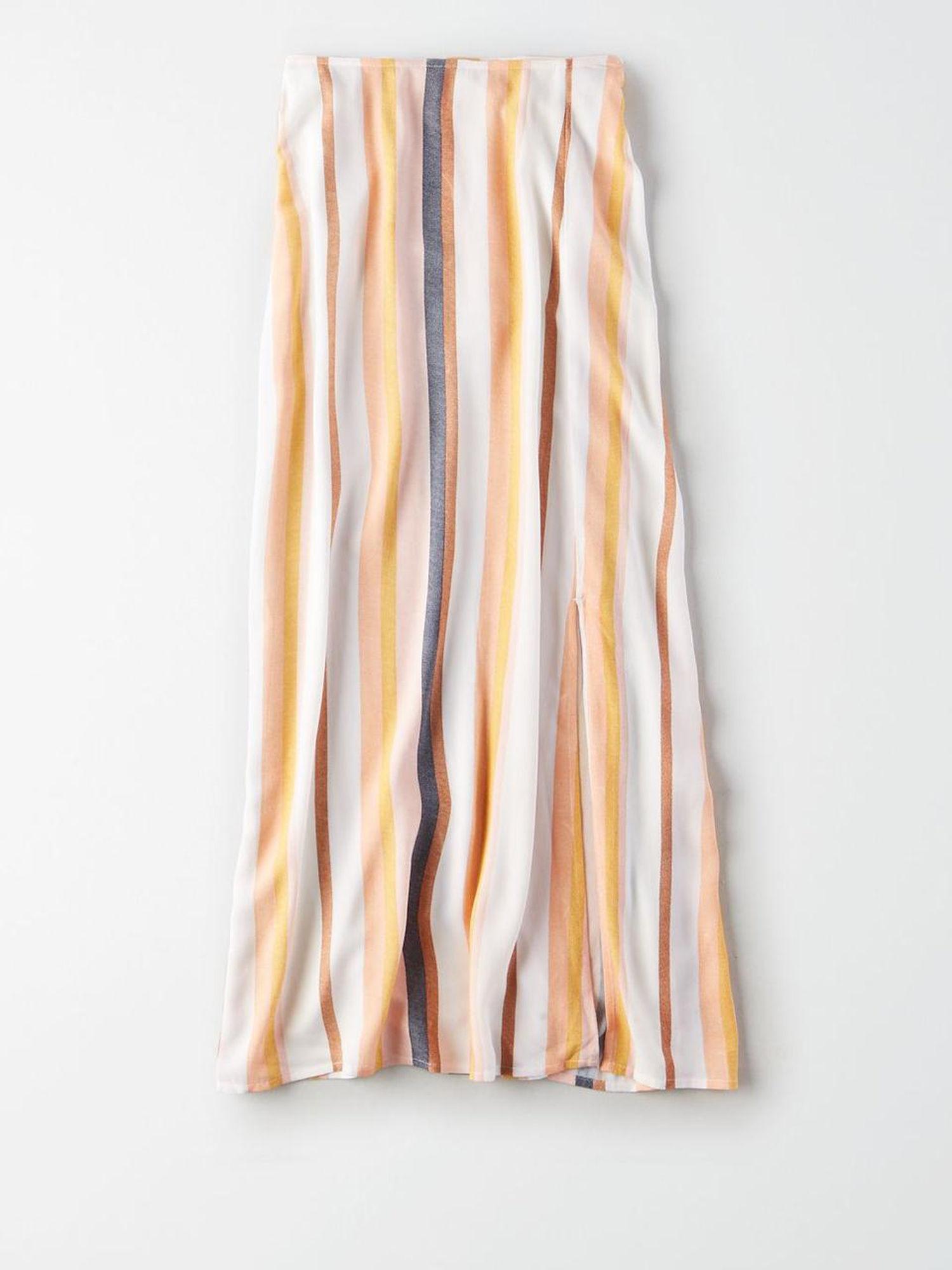 multi-color striped midi skirt