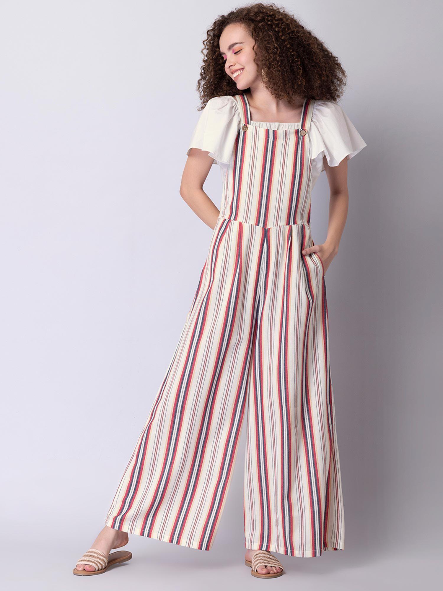 multi-color striped strappy overalls jumpsuits