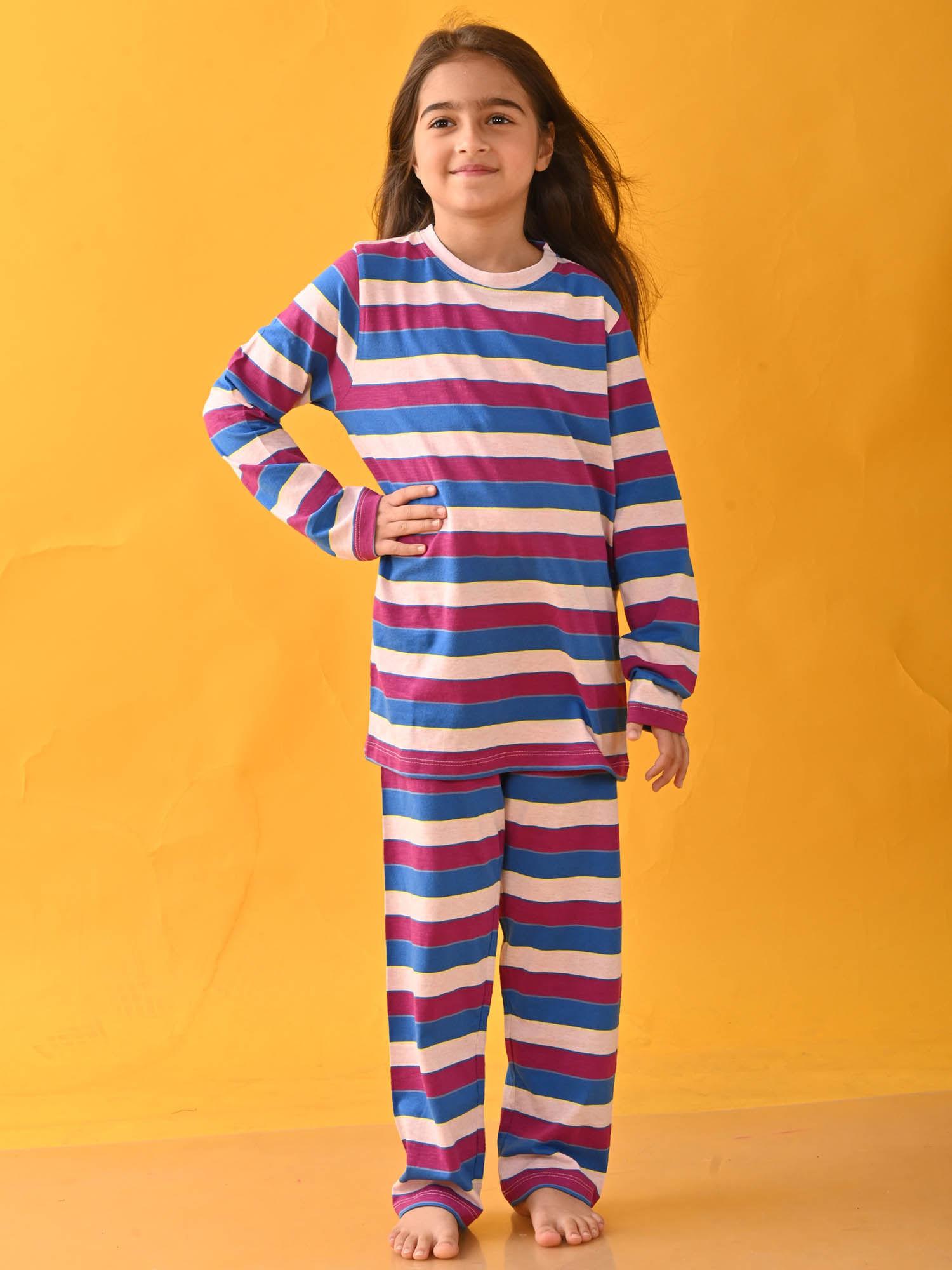 multi-color stripes long sleeve t-shirt and pyjama (set of 2)